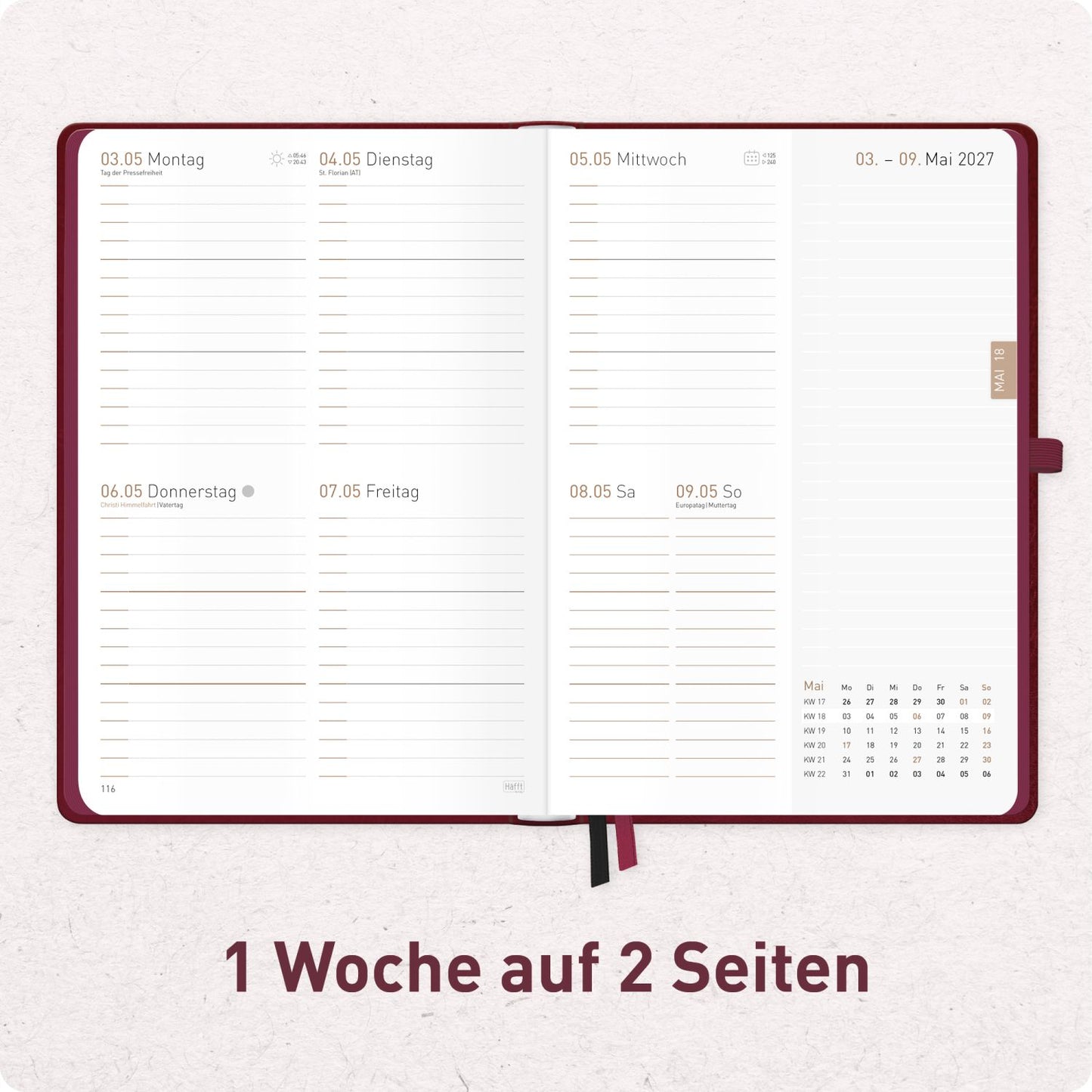 Chäff-Timer Deluxe 2026/2027 / 17 Monate / A5 / Berry / Häfft-Verlag
