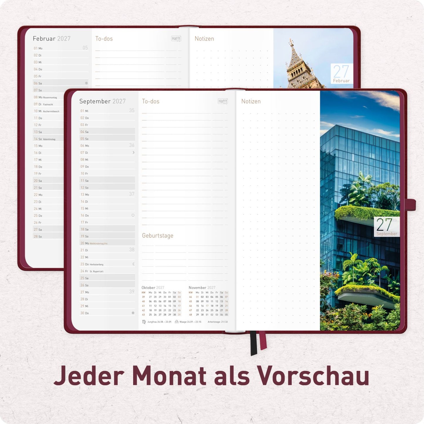 Chäff-Timer Deluxe 2026/2027 / 17 Monate / A5 / Berry / Häfft-Verlag