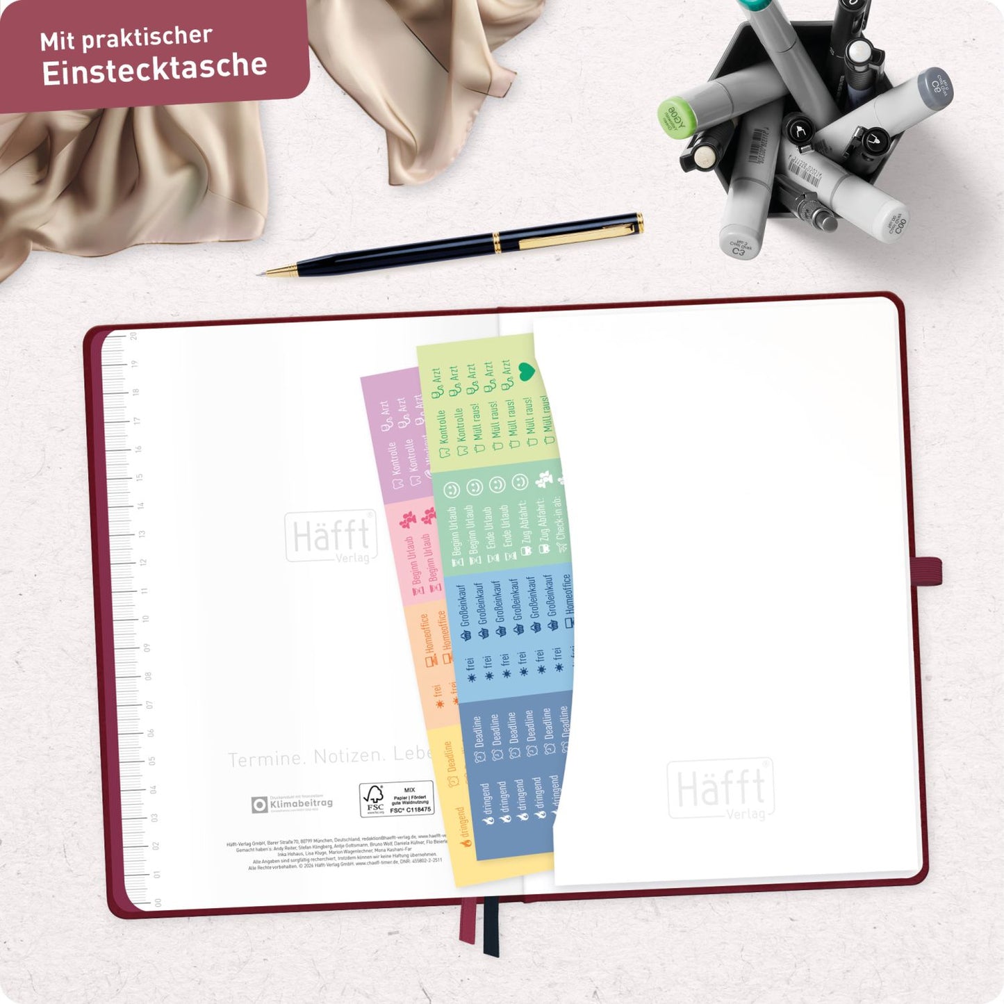 Chäff-Timer Deluxe 2026/2027 / 17 Monate / A5 / Berry / Häfft-Verlag