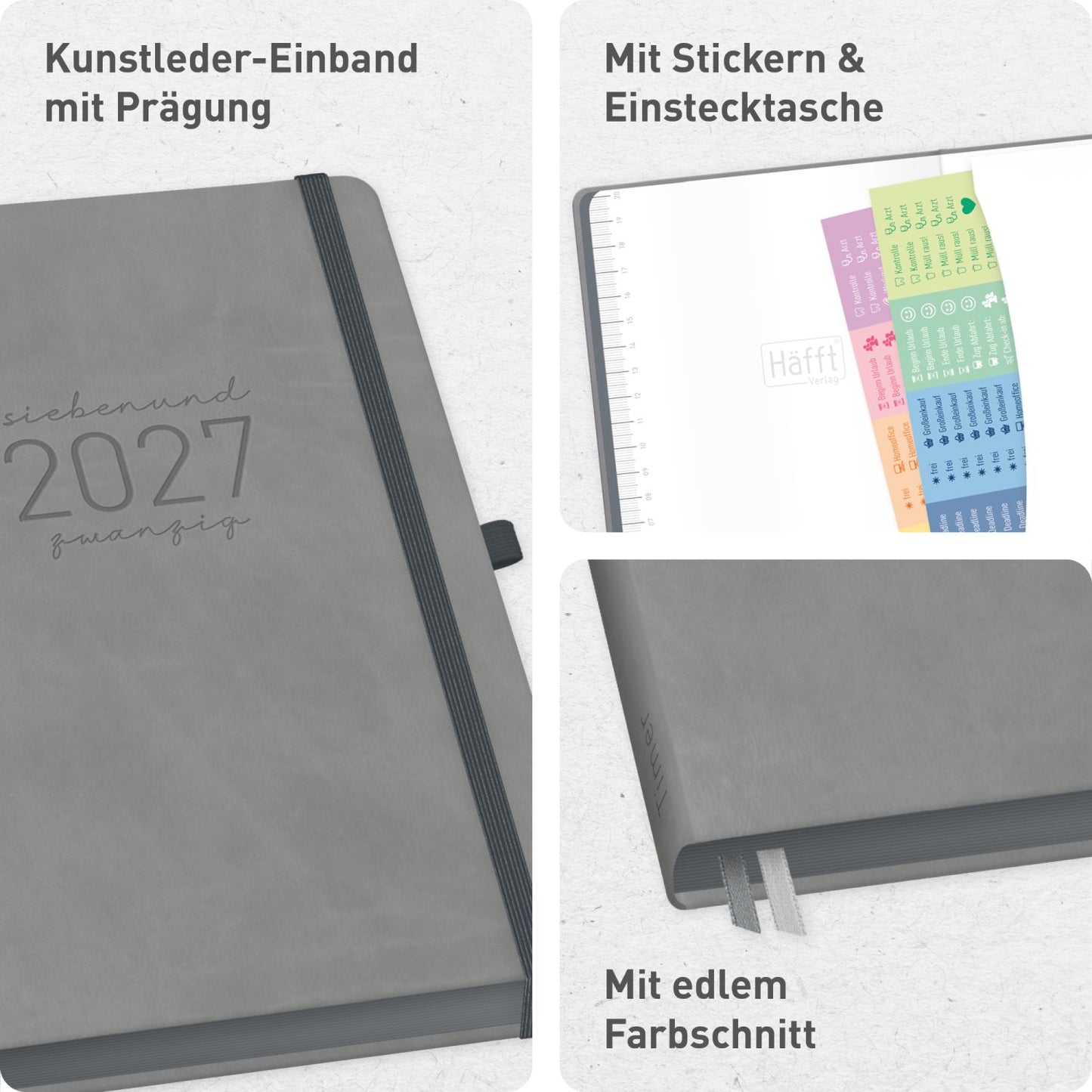 Chäff-Timer Deluxe 2026/2027 / 17 Monate / A5 / Grey Edition / Häfft-Verlag