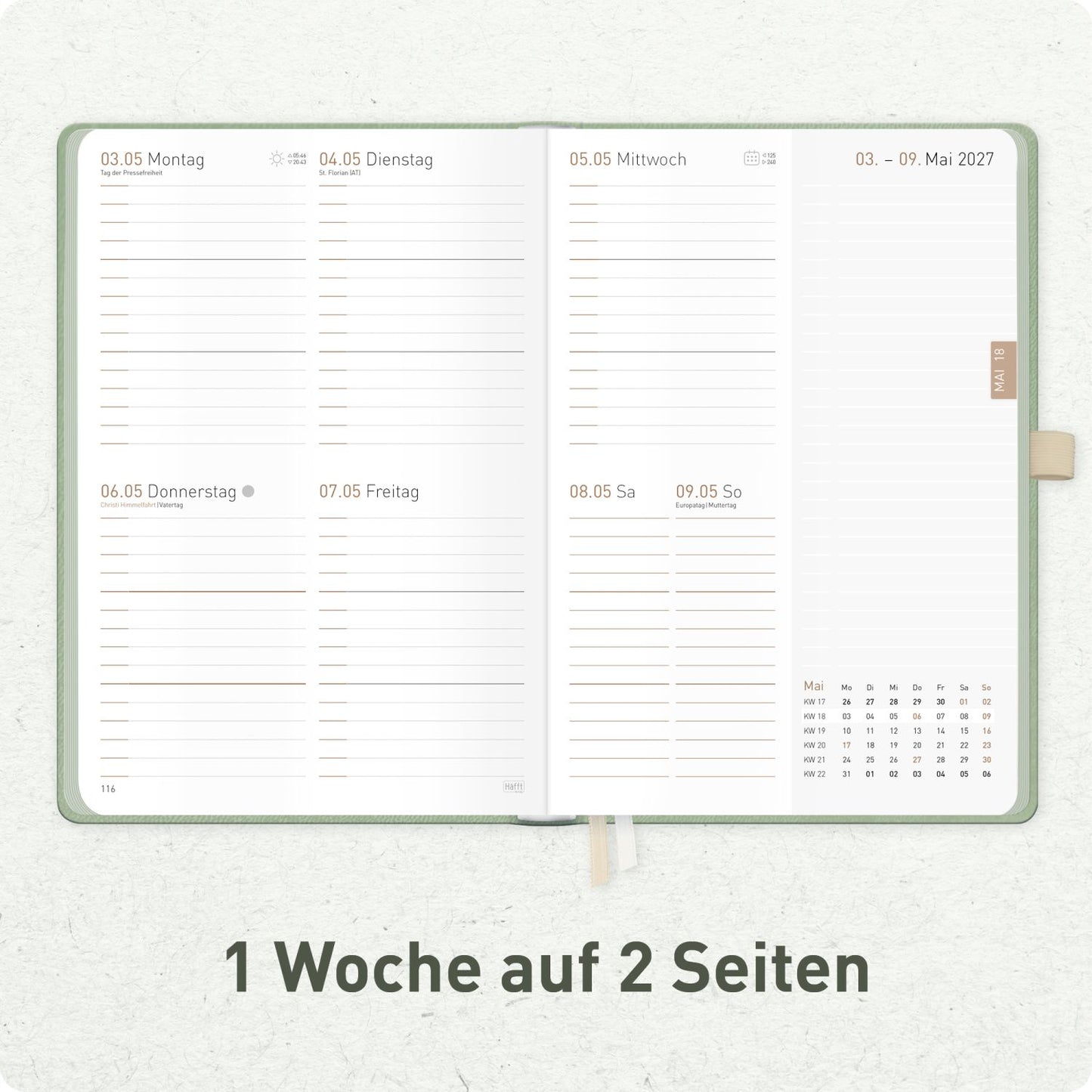 Chäff-Timer Deluxe 2026/2027 / 17 Monate / A5 / Salbei / Häfft-Verlag