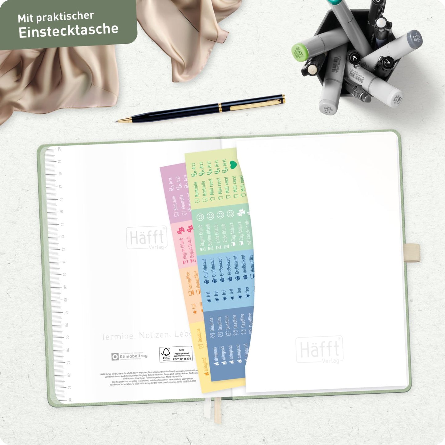 Chäff-Timer Deluxe 2026/2027 / 17 Monate / A5 / Salbei / Häfft-Verlag