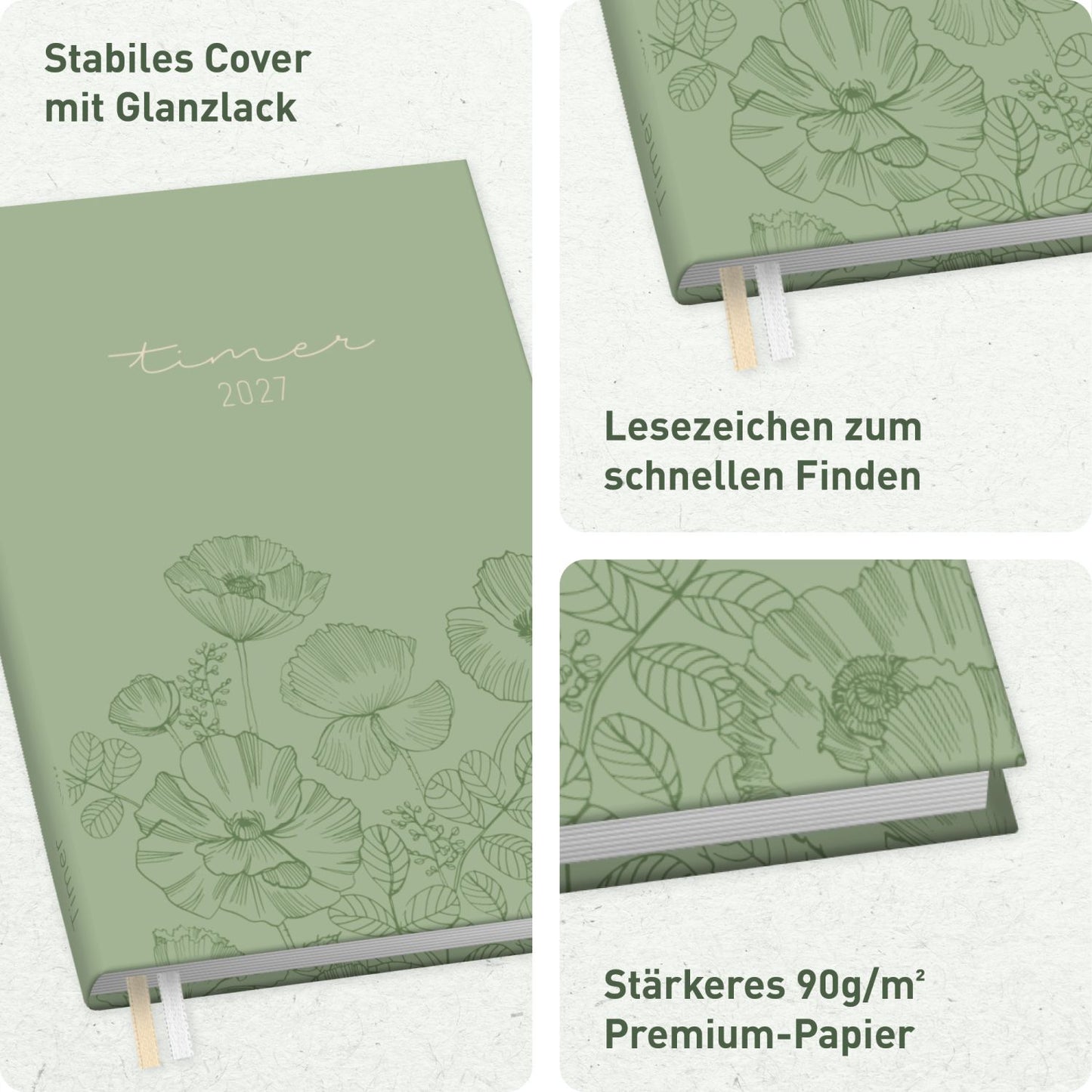 Chäff-Timer Mini 2026/2027 / 17 Monate / A6+ / Green Poppy / Häfft-Verlag