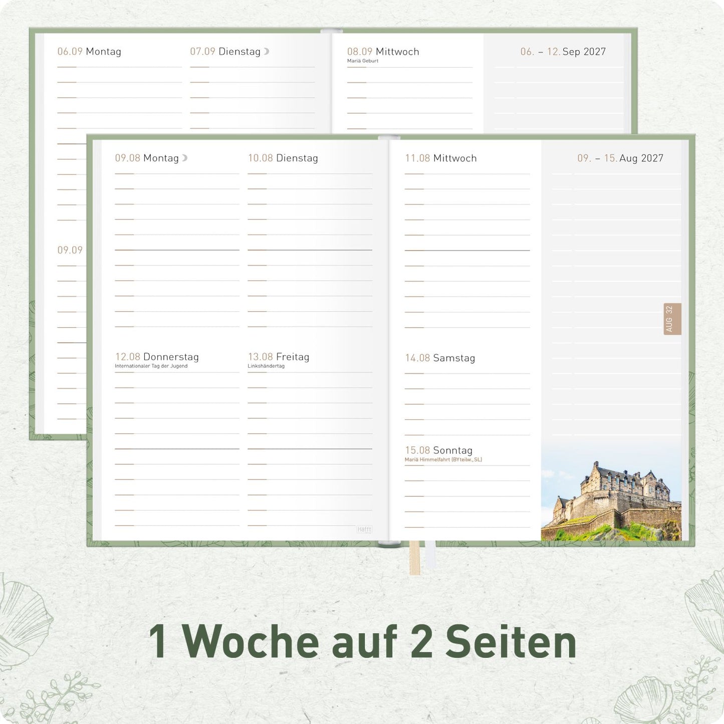 Chäff-Timer Mini 2026/2027 / 17 Monate / A6+ / Green Poppy / Häfft-Verlag