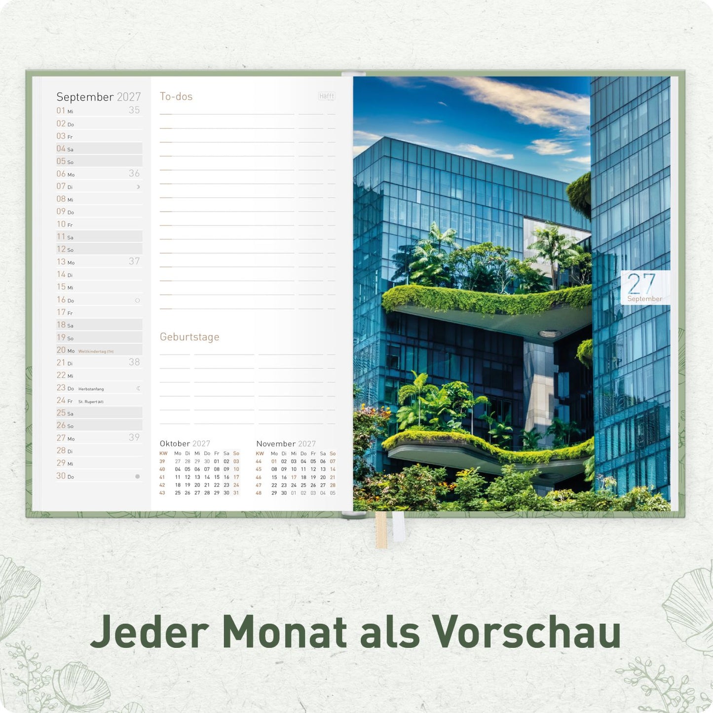 Chäff-Timer Mini 2026/2027 / 17 Monate / A6+ / Green Poppy / Häfft-Verlag