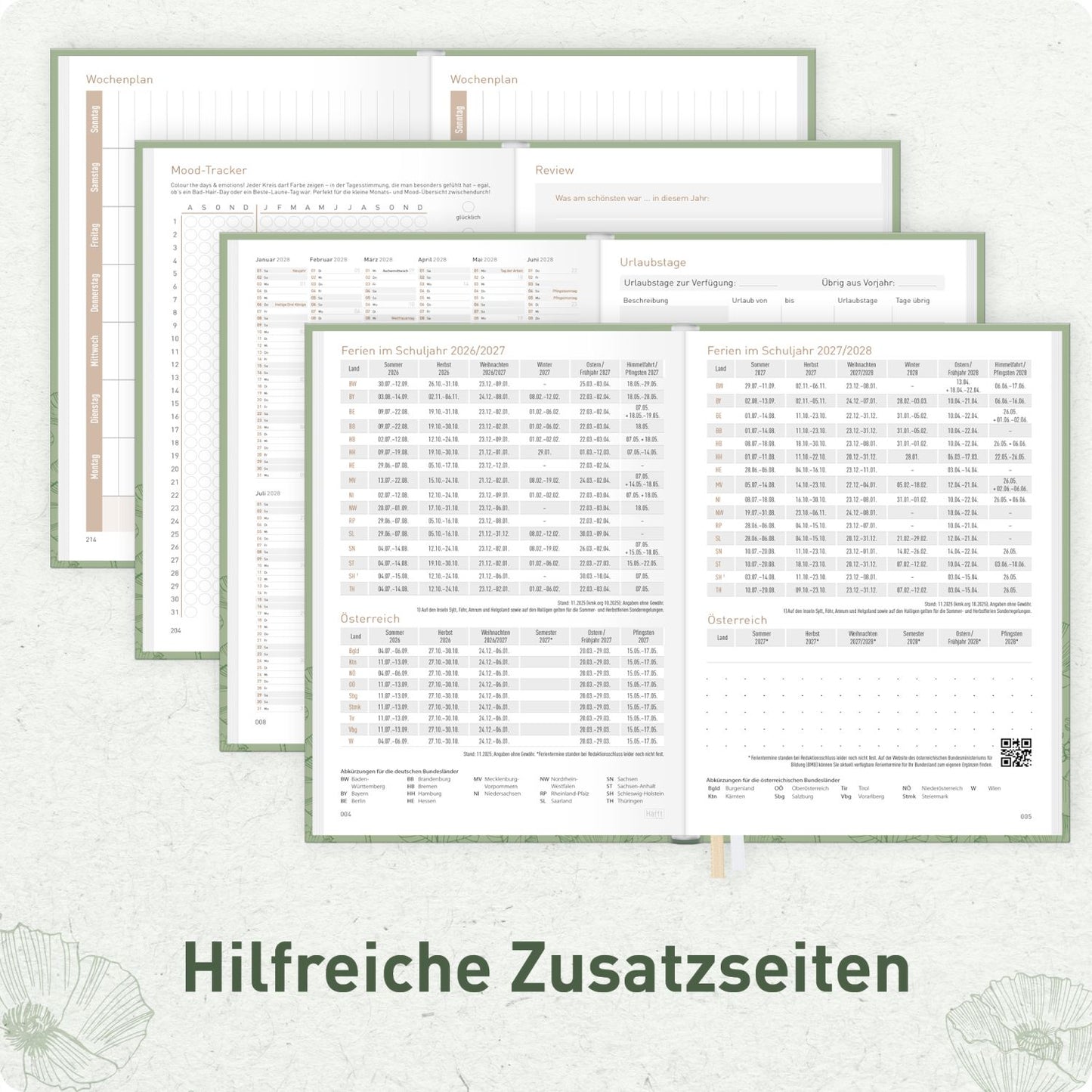 Chäff-Timer Mini 2026/2027 / 17 Monate / A6+ / Green Poppy / Häfft-Verlag