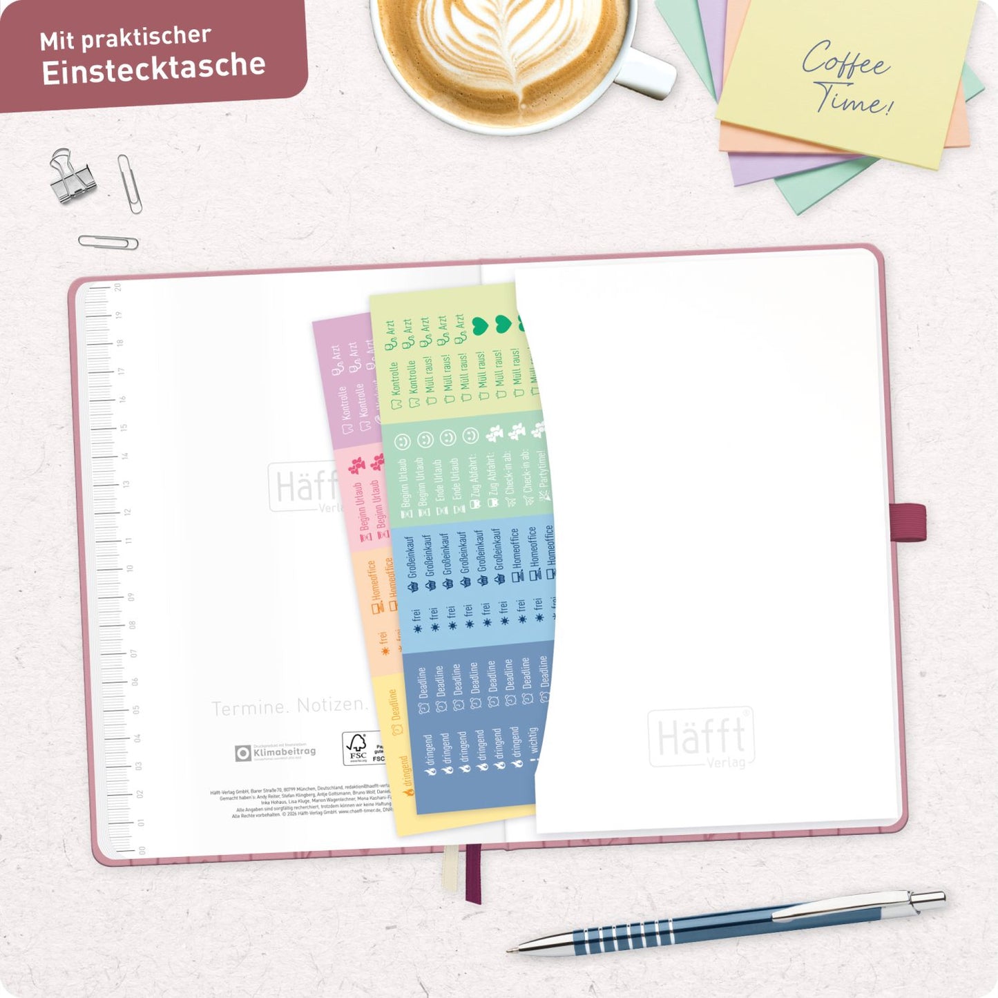 Chäff-Timer Premium 2026/2027 / 17 Monate / A5 / Fine Flowers rosé / KL / Häfft-Verlag