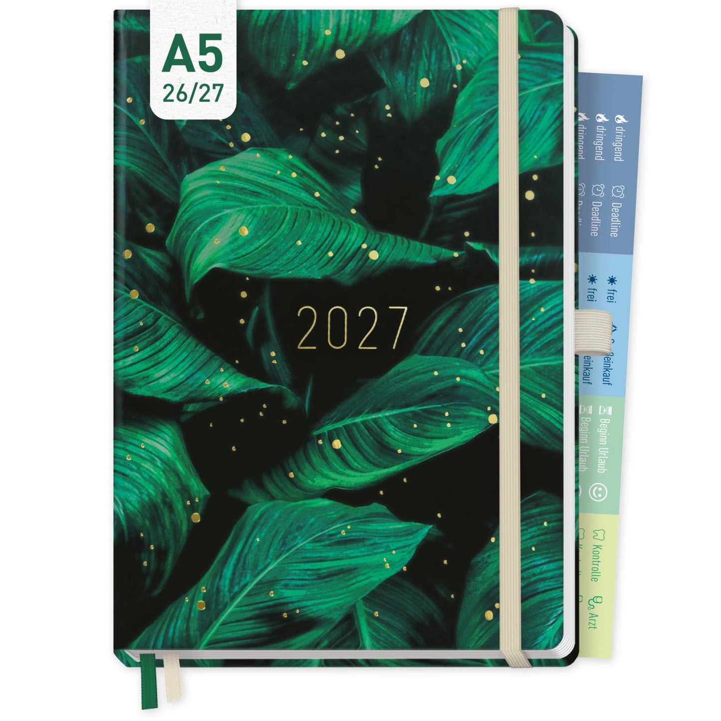 Chäff-Timer Premium 2026/2027 / 17 Monate / A5 / Green Leaves / Häfft-Verlag