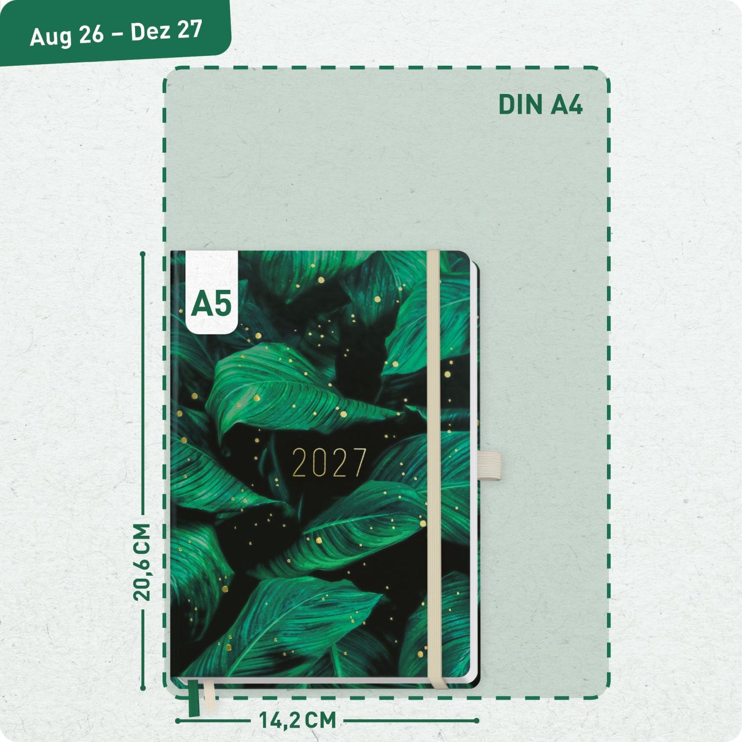 Chäff-Timer Premium 2026/2027 / 17 Monate / A5 / Green Leaves / Häfft-Verlag