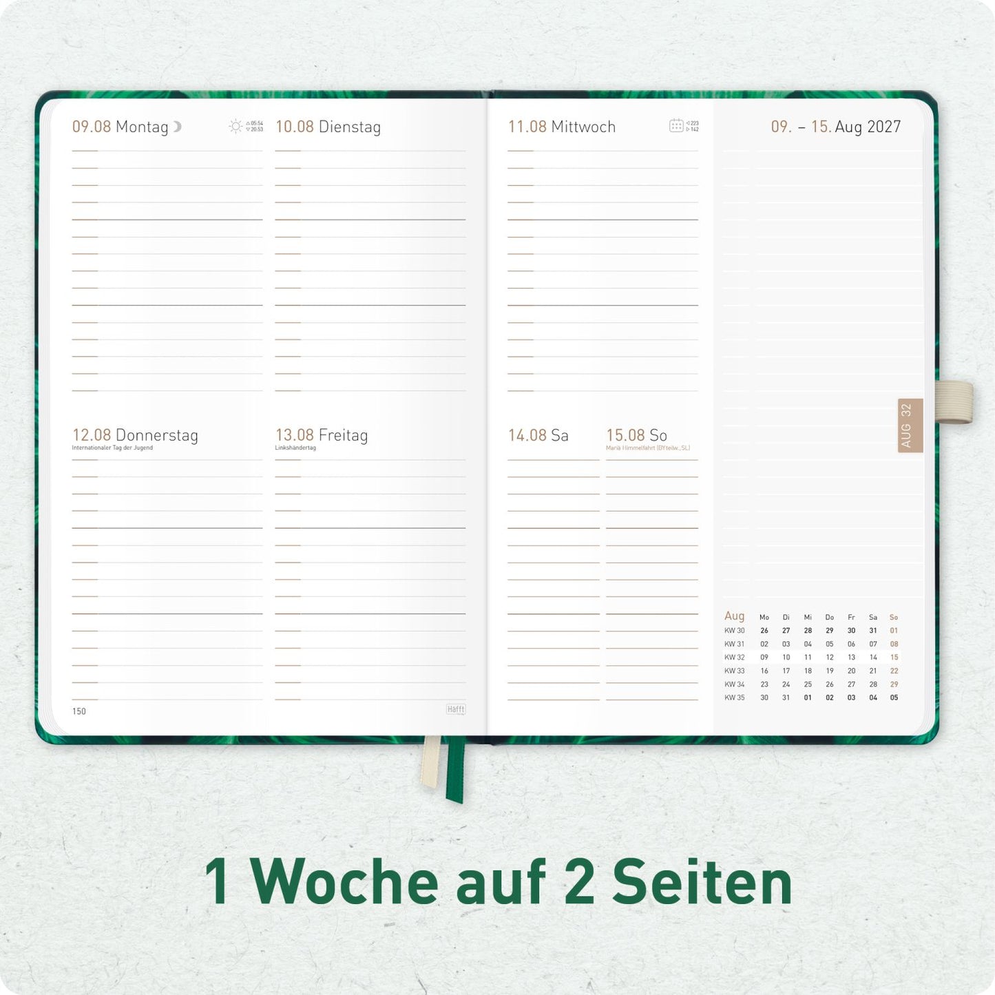 Chäff-Timer Premium 2026/2027 / 17 Monate / A5 / Green Leaves / Häfft-Verlag