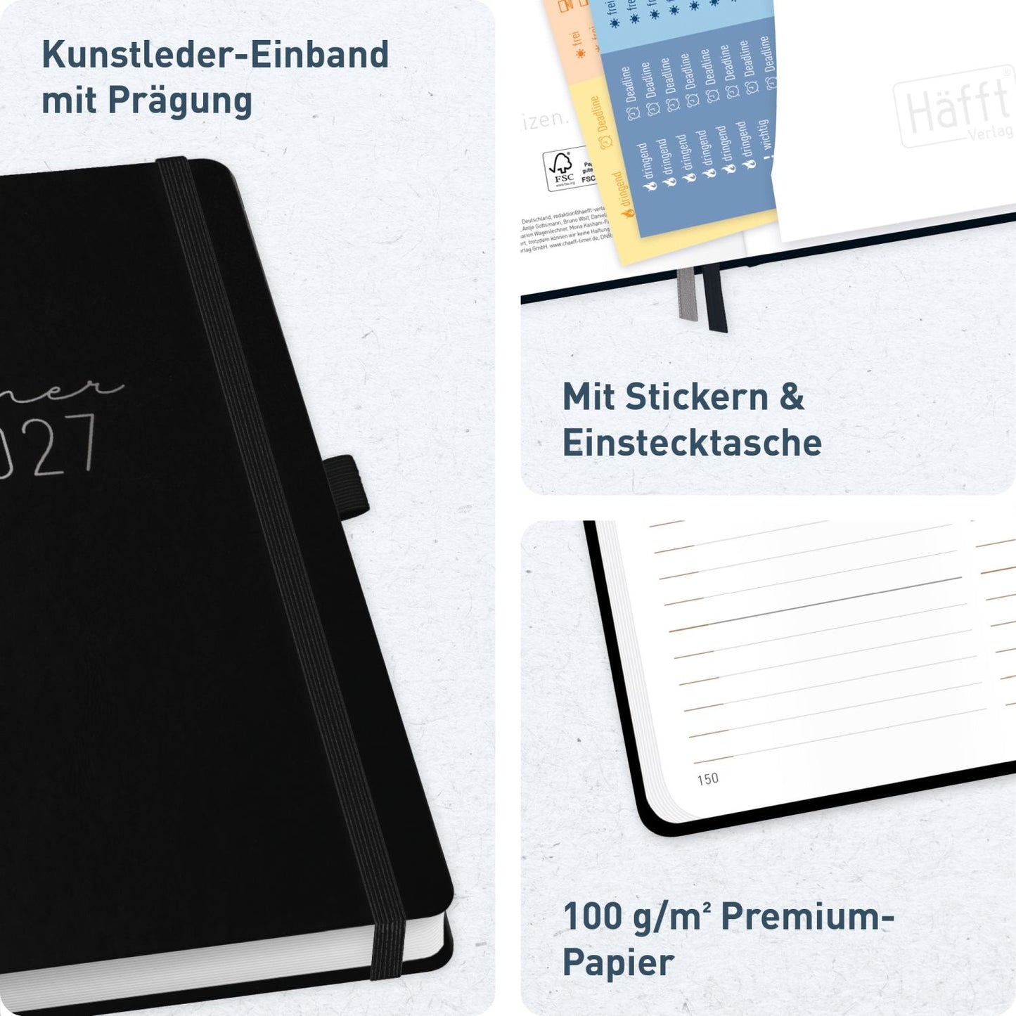 Chäff-Timer Premium 2026/2027 / 17 Monate / A5 / Schwarz / KL / Häfft-Verlag