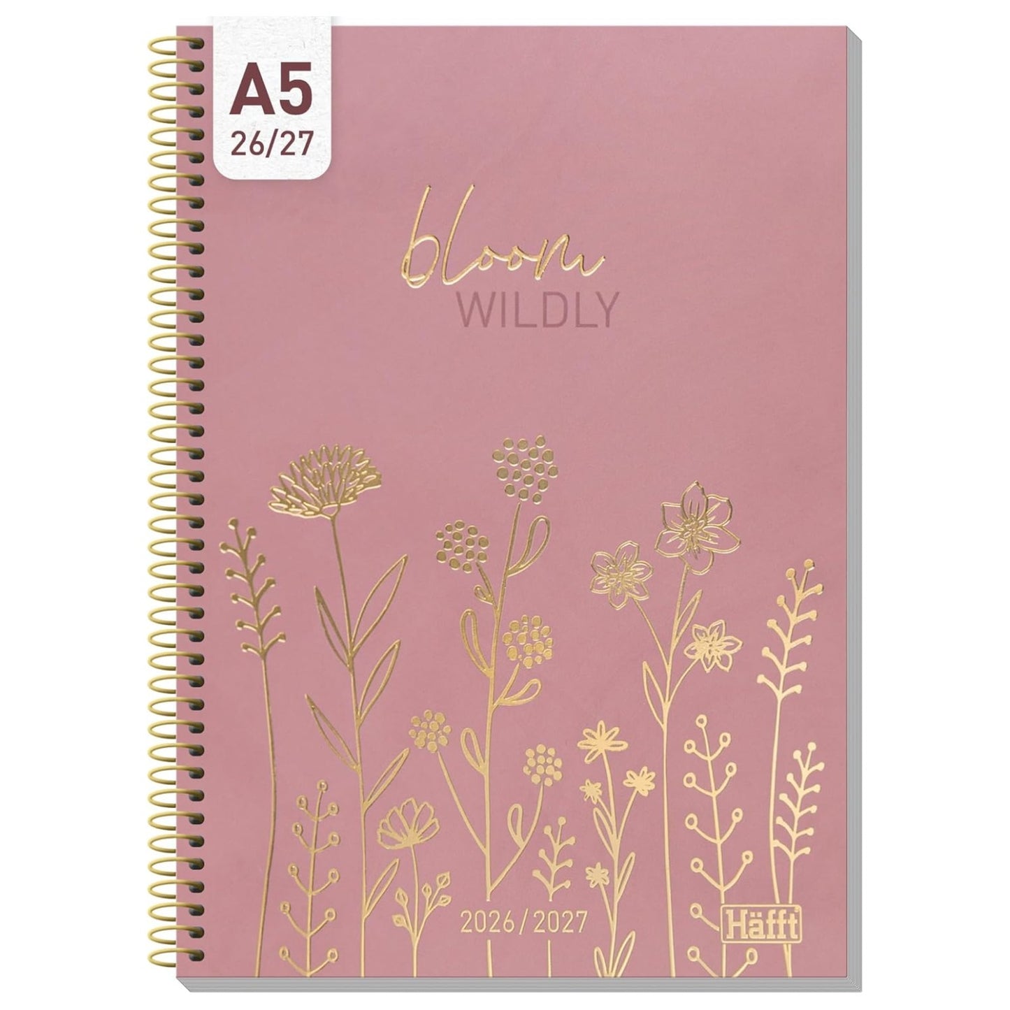 Häfft College-Timer - Schülerkalender 2026/2027 / A5 / Fine Flowers rosé / Häfft-Verlag