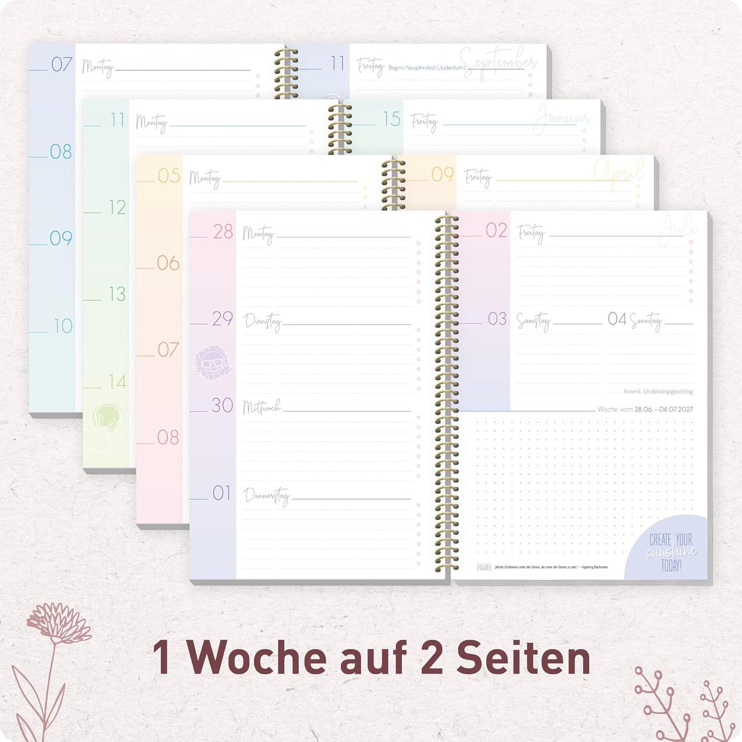Häfft College-Timer - Schülerkalender 2026/2027 / A5 / Fine Flowers rosé / Häfft-Verlag