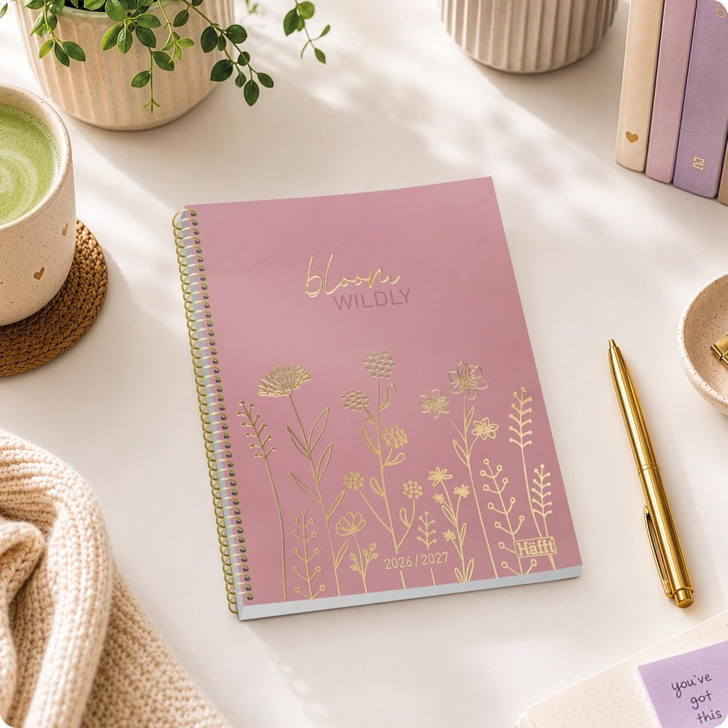 Häfft College-Timer - Schülerkalender 2026/2027 / A5 / Fine Flowers rosé / Häfft-Verlag