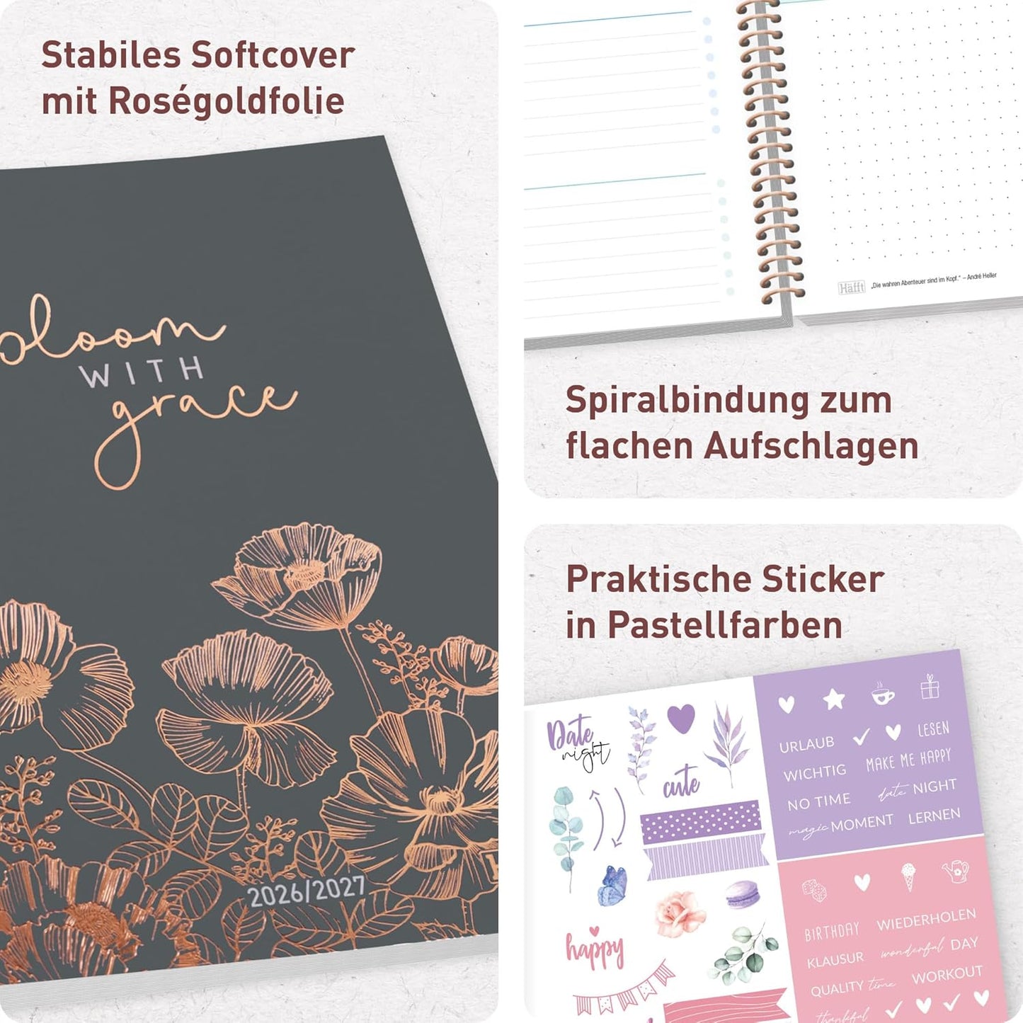 Häfft College-Timer - Schülerkalender 2026/2027 / A5 / Poppy / Häfft-Verlag