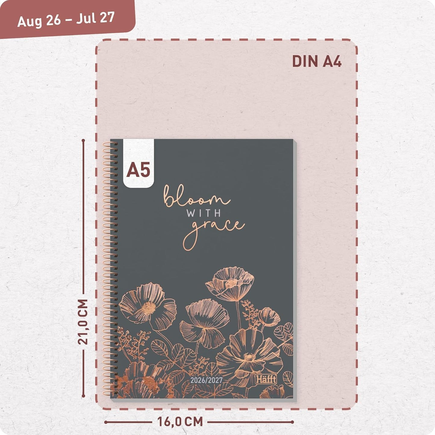 Häfft College-Timer - Schülerkalender 2026/2027 / A5 / Poppy / Häfft-Verlag