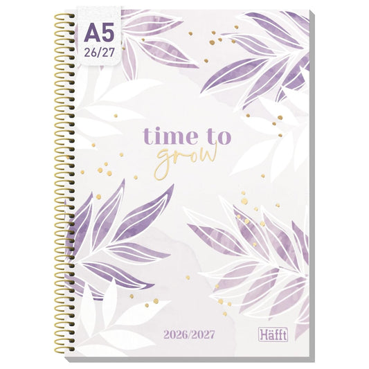 Häfft College-Timer - Schülerkalender 2026/2027 / A5 / Purple Leaves / Häfft-Verlag