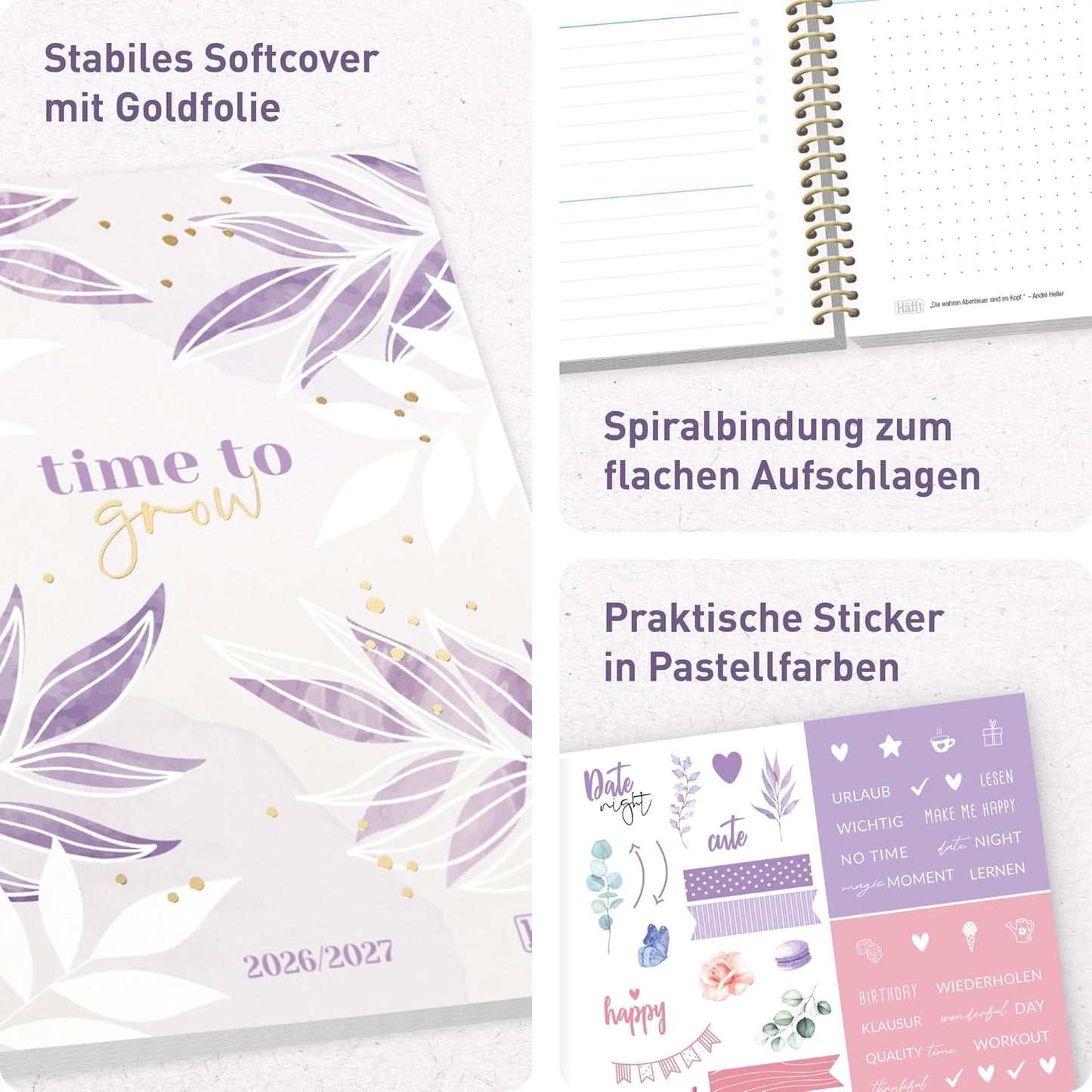 Häfft College-Timer - Schülerkalender 2026/2027 / A5 / Purple Leaves / Häfft-Verlag