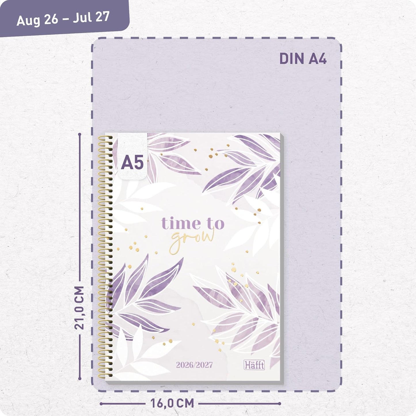 Häfft College-Timer - Schülerkalender 2026/2027 / A5 / Purple Leaves / Häfft-Verlag