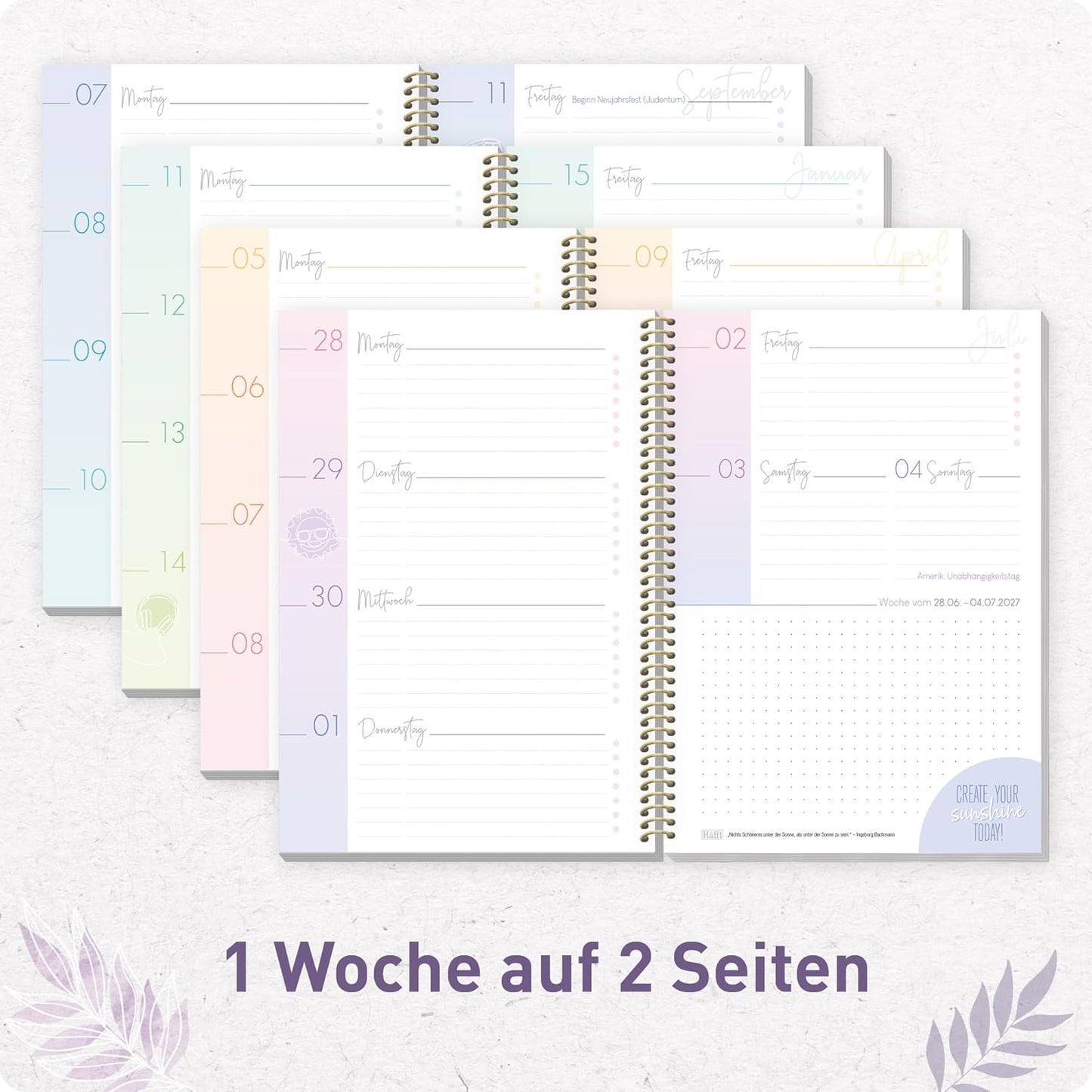 Häfft College-Timer - Schülerkalender 2026/2027 / A5 / Purple Leaves / Häfft-Verlag