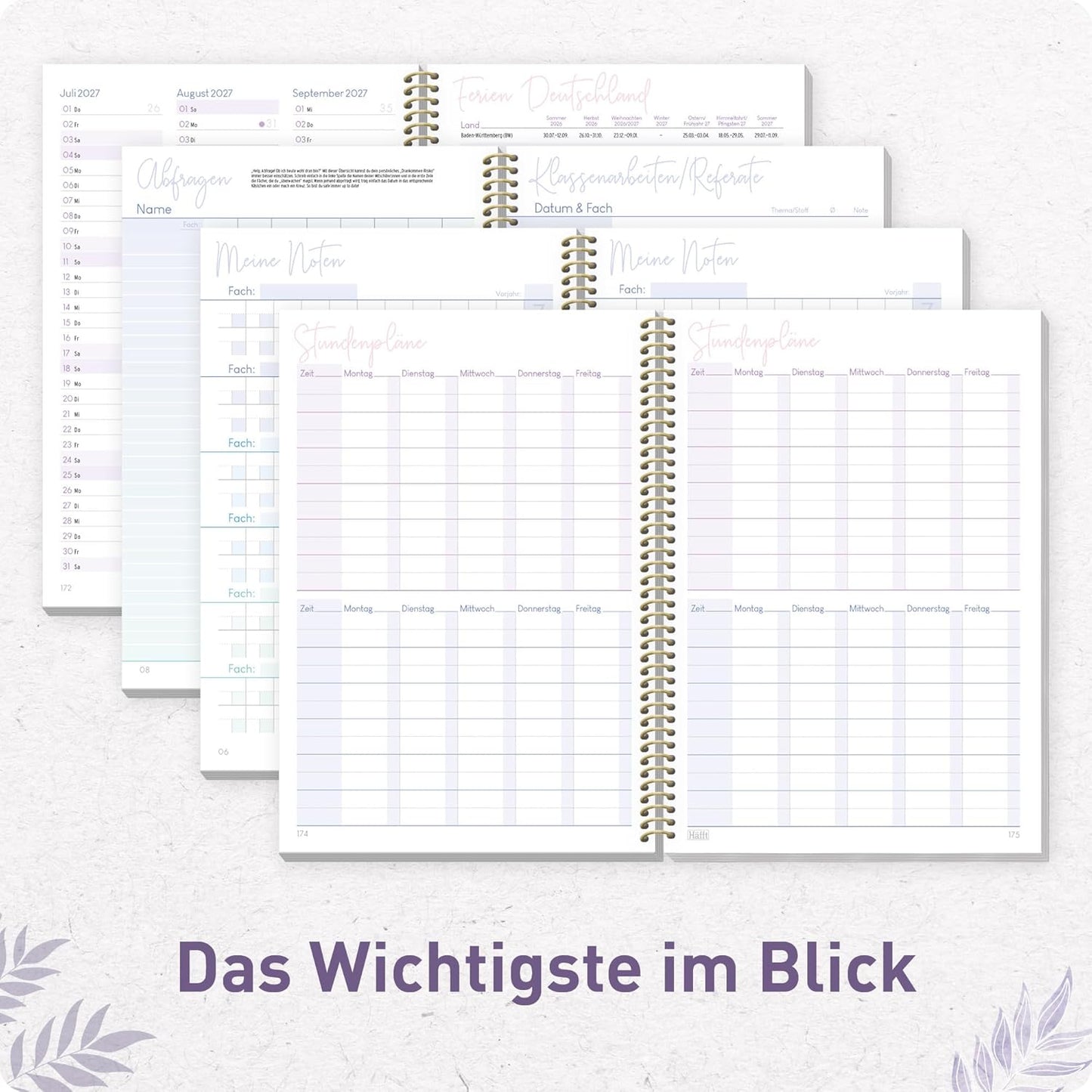 Häfft College-Timer - Schülerkalender 2026/2027 / A5 / Purple Leaves / Häfft-Verlag
