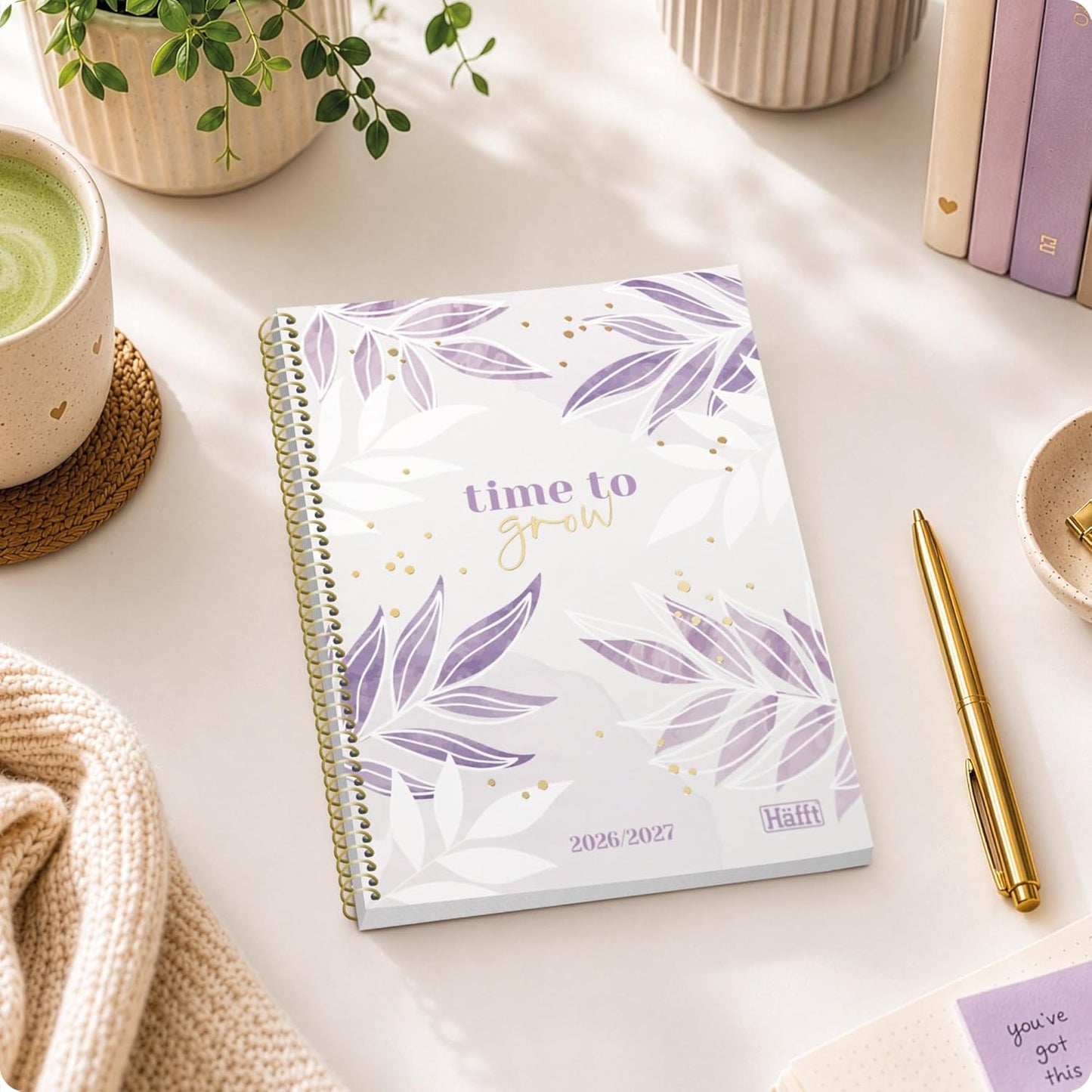 Häfft College-Timer - Schülerkalender 2026/2027 / A5 / Purple Leaves / Häfft-Verlag