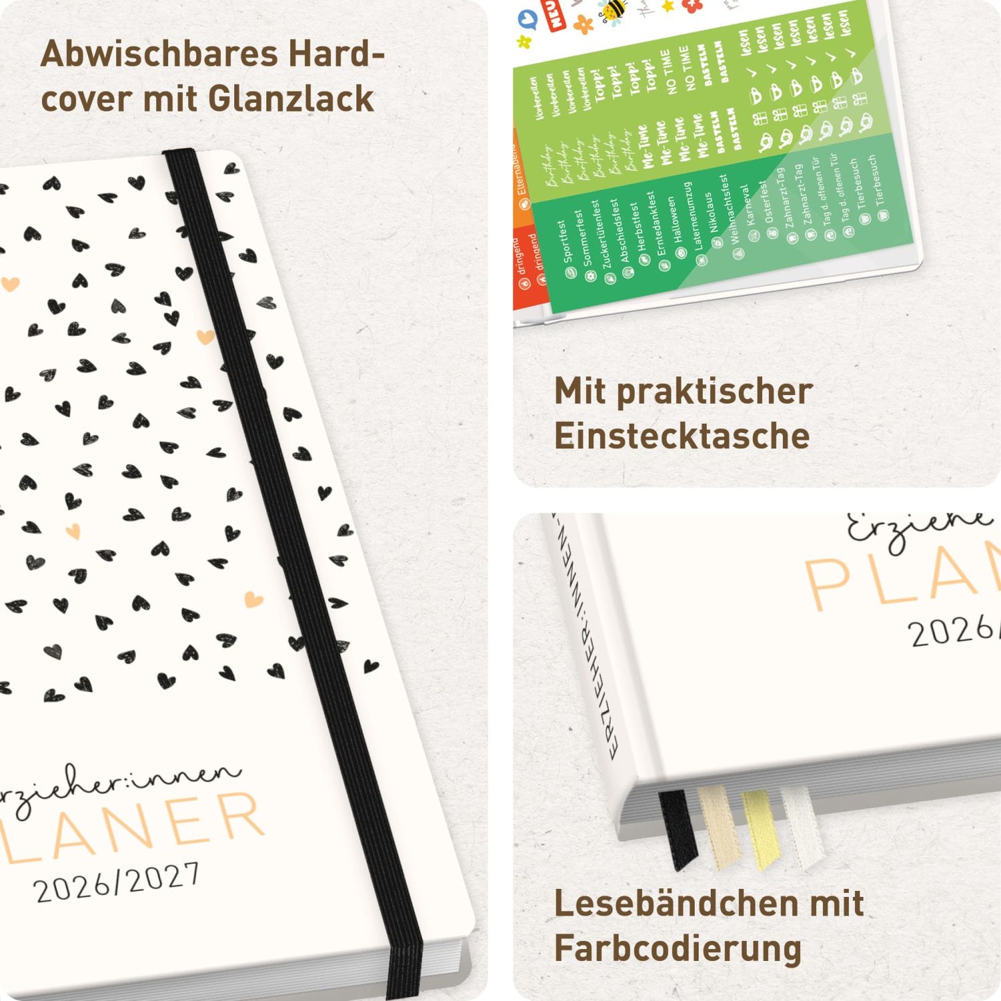 Häfft Erzieher-Planer 2026/2027 / A5+ / Golden Hearts