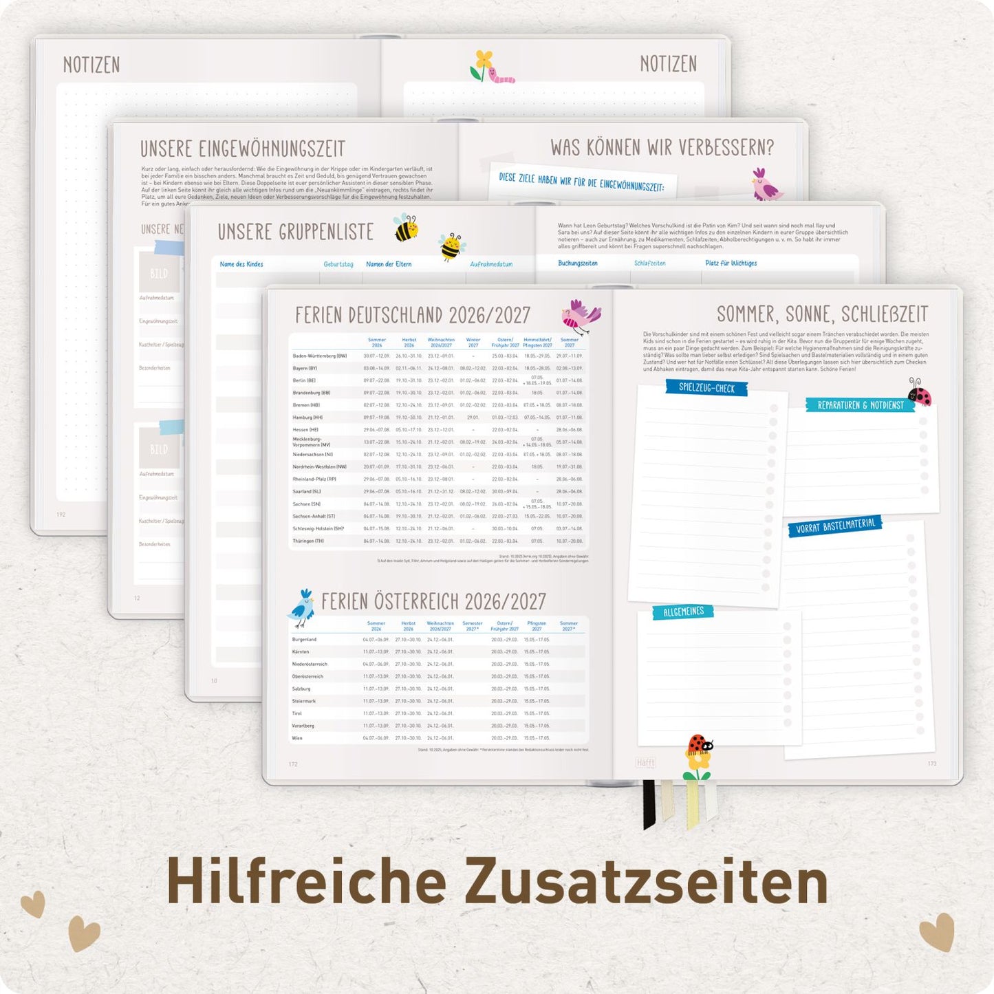 Häfft Erzieher-Planer 2026/2027 / A5+ / Golden Hearts