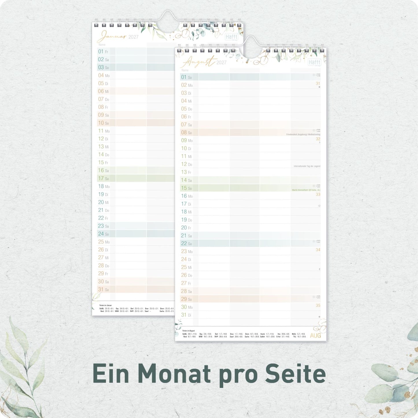 Familienplaner 4-spaltig 2026/2027 / 17 Monate / Blattgold /  Häfft-Verlag