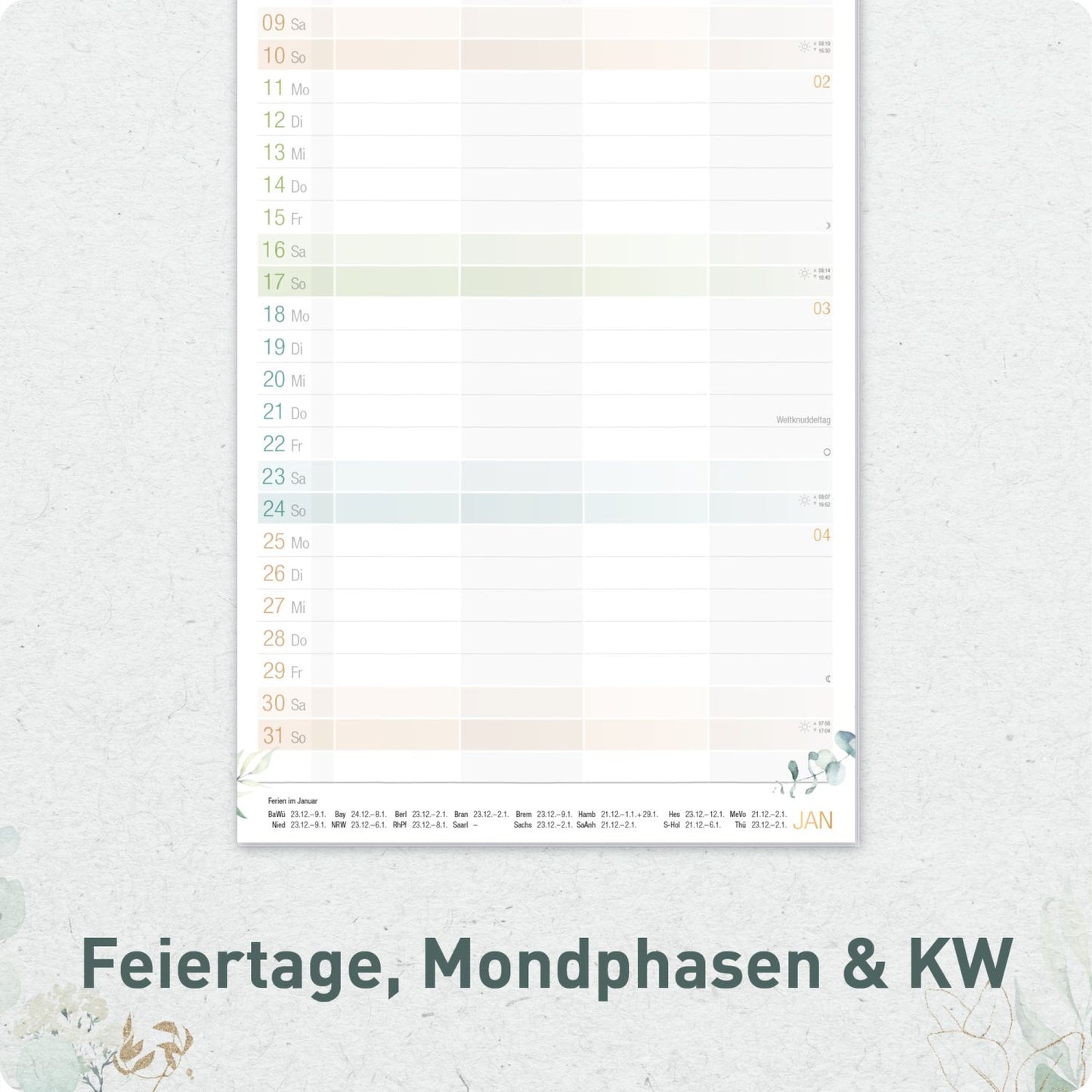 Familienplaner 4-spaltig 2026/2027 / 17 Monate / Blattgold /  Häfft-Verlag