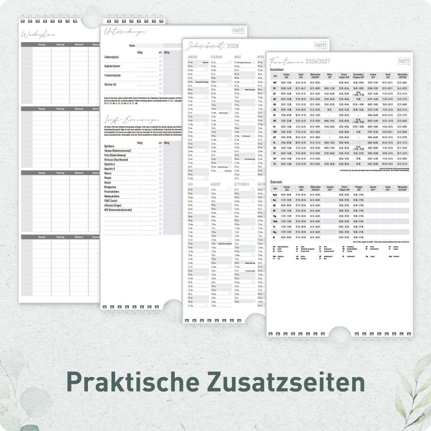 Familienplaner 4-spaltig 2026/2027 / 17 Monate / Blattgold /  Häfft-Verlag