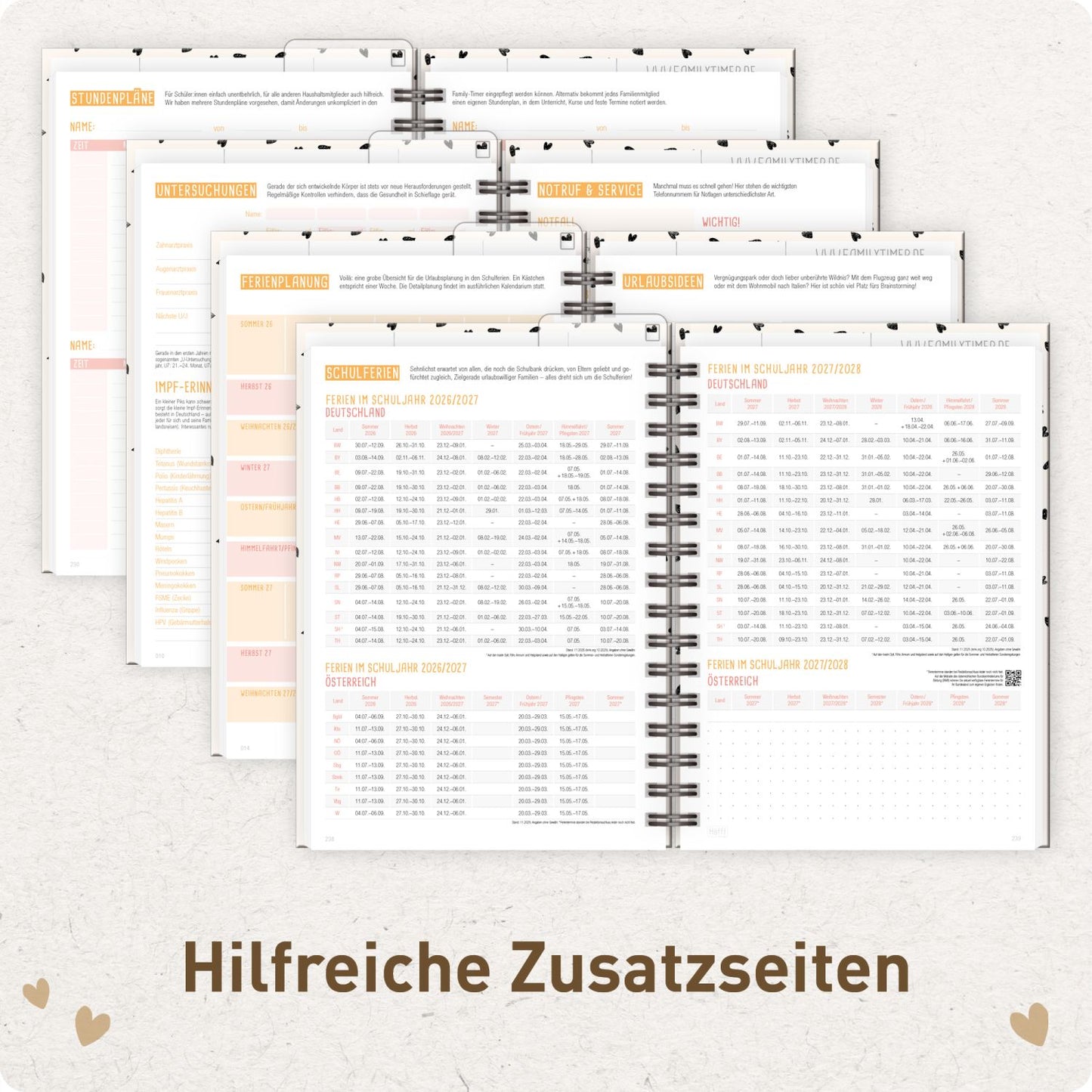 Family-Timer 2026/2027 / 17 Monate / A5 / Golden Hearts / Häfft-Verlag
