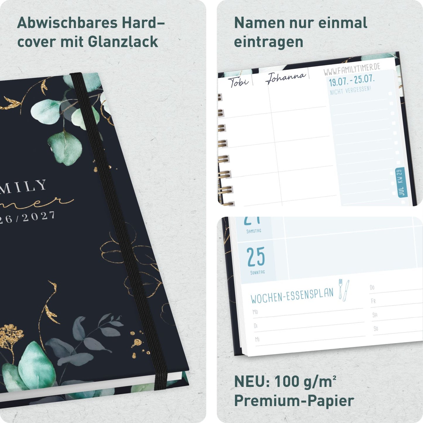Family-Timer 2026/2027 / 17 Monate / A5 / Mondscheinblüten / Häfft-Verlag