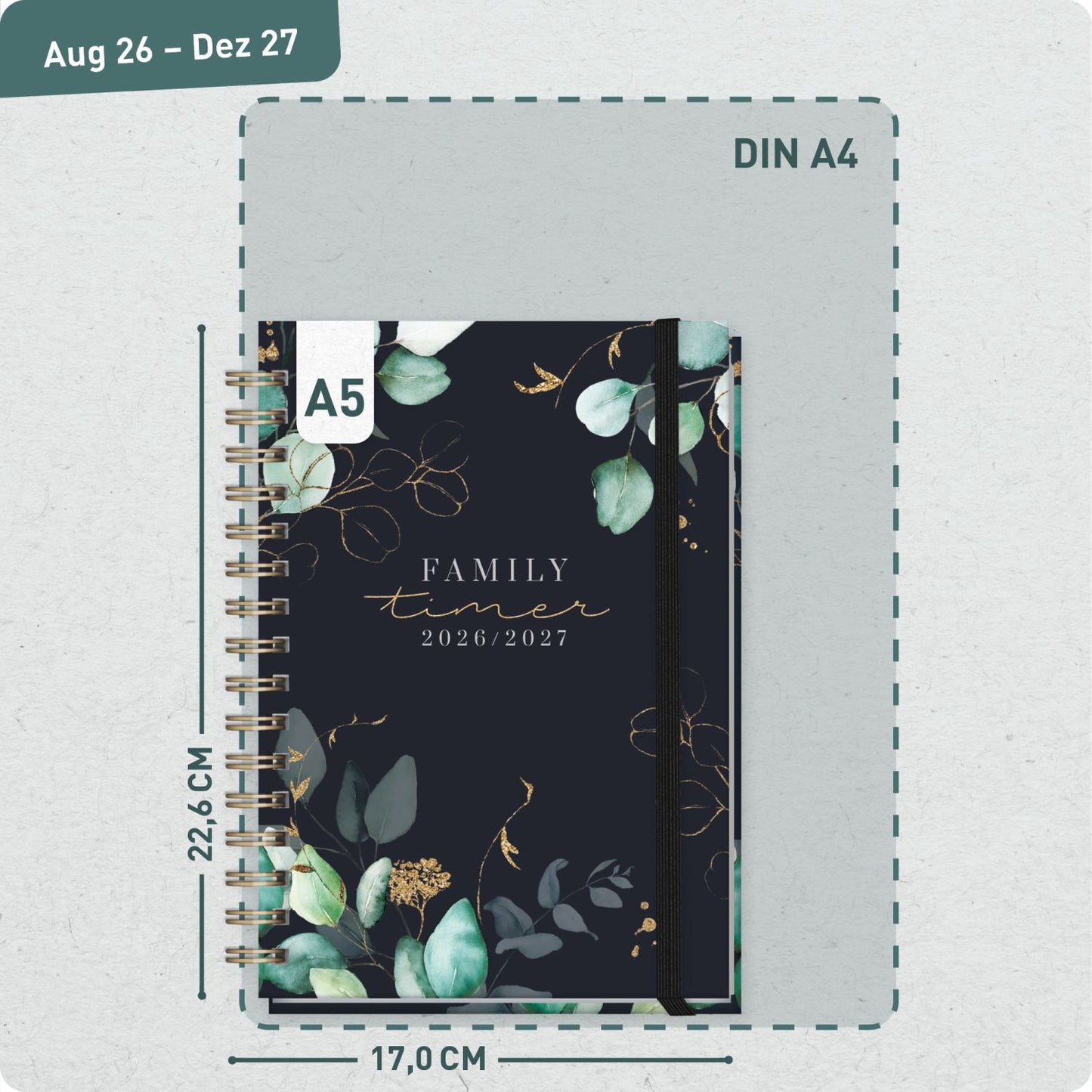 Family-Timer 2026/2027 / 17 Monate / A5 / Mondscheinblüten / Häfft-Verlag