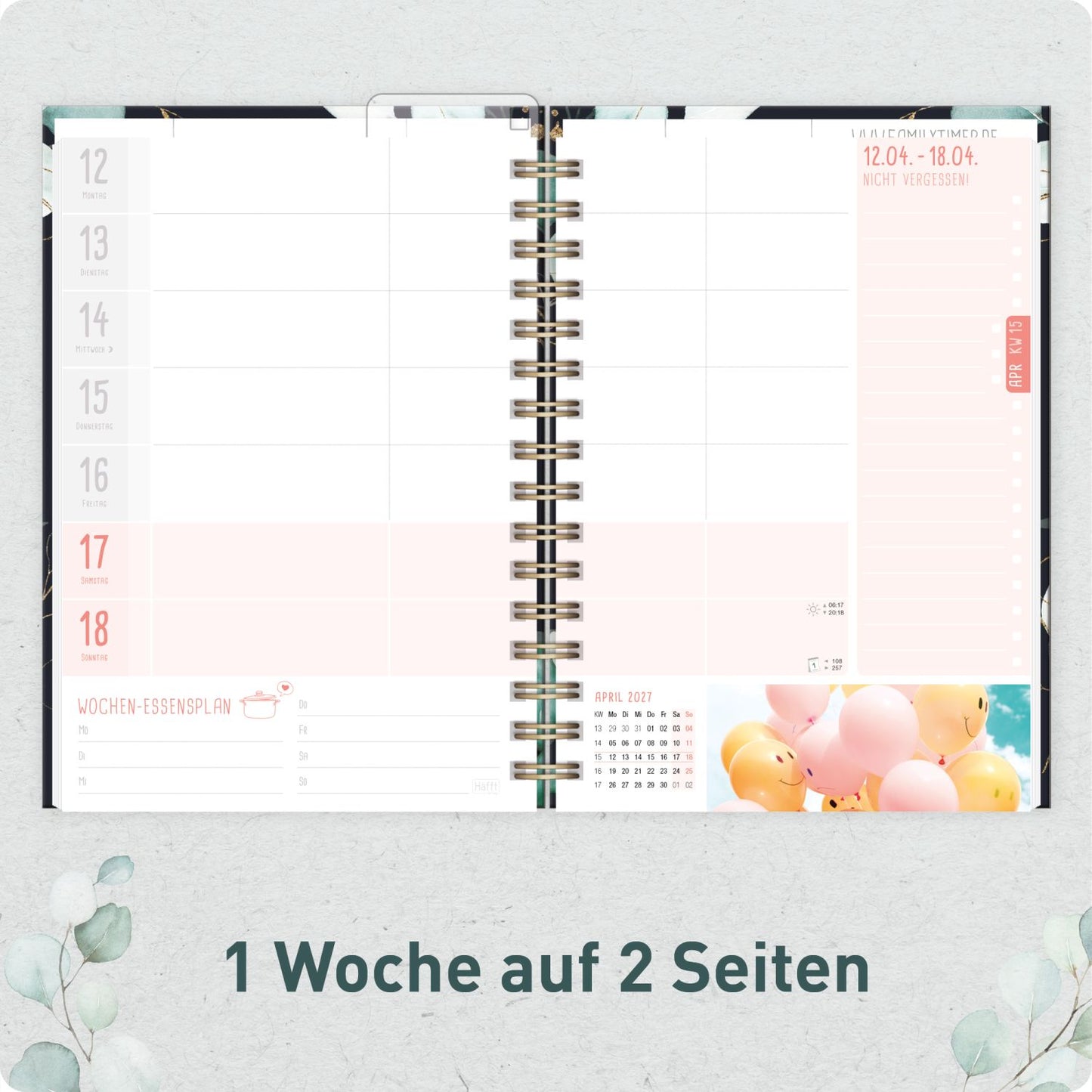 Family-Timer 2026/2027 / 17 Monate / A5 / Mondscheinblüten / Häfft-Verlag