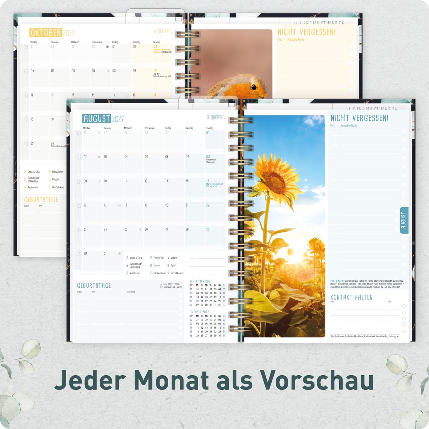Family-Timer 2026/2027 / 17 Monate / A5 / Mondscheinblüten / Häfft-Verlag