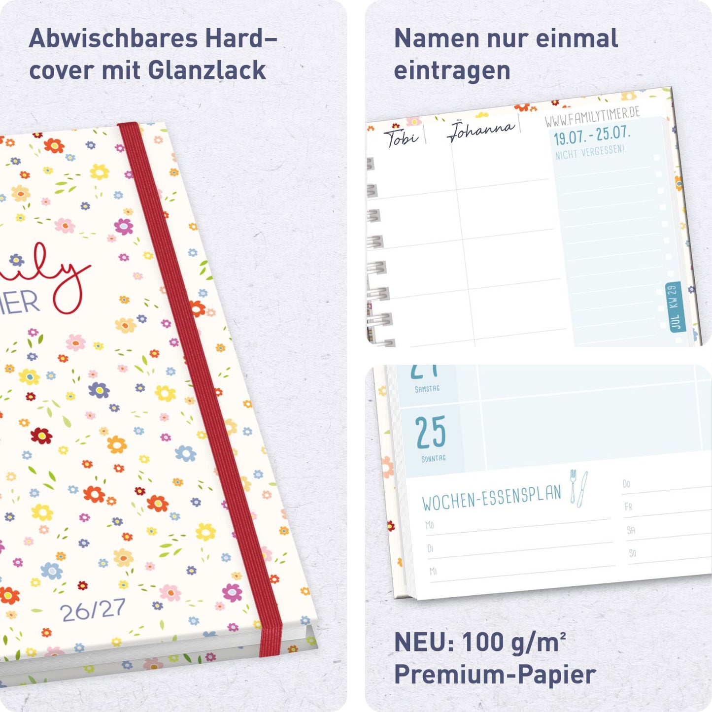 Family-Timer 2026/2027 / 17 Monate / A5 / Tiny Blossoms / Häfft-Verlag