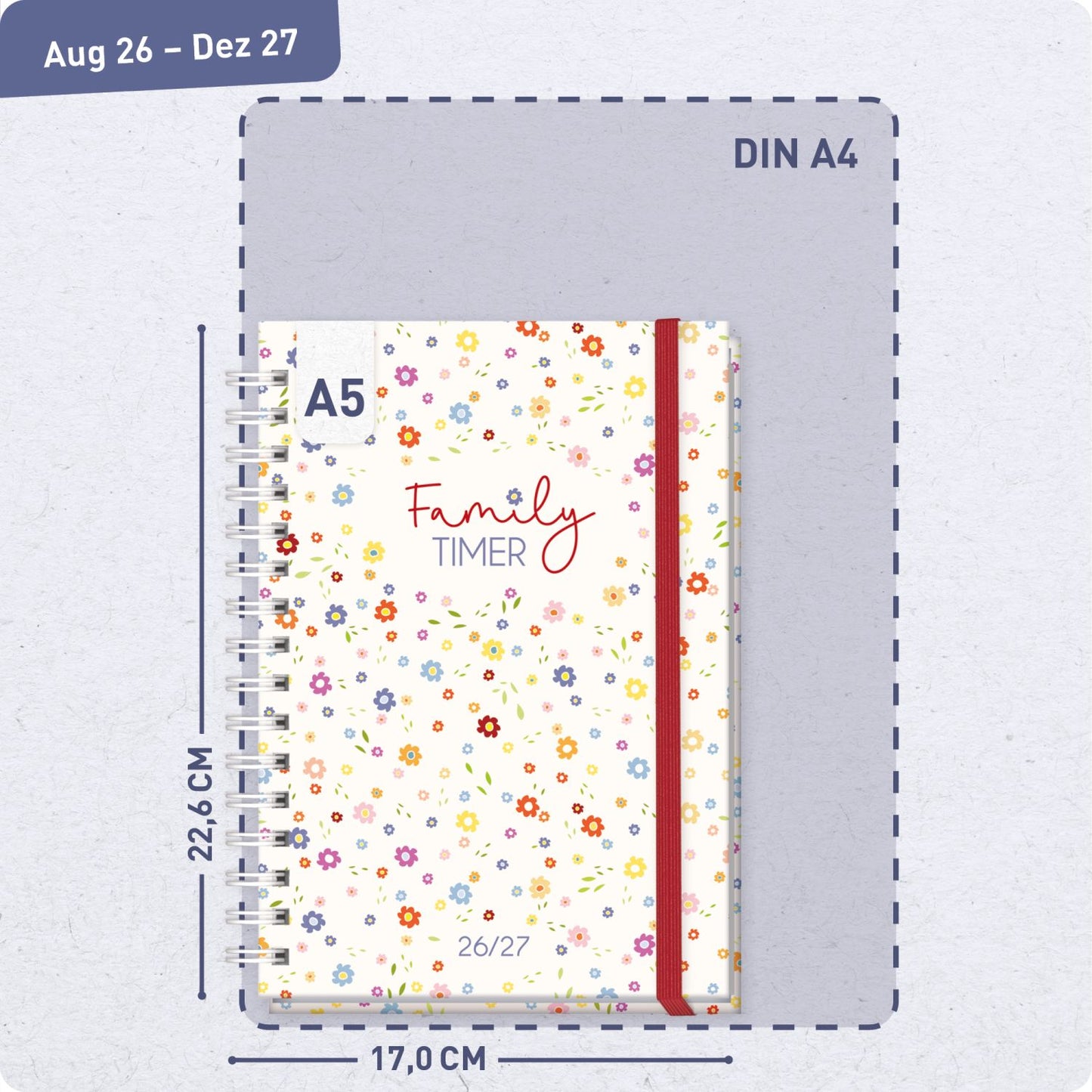 Family-Timer 2026/2027 / 17 Monate / A5 / Tiny Blossoms / Häfft-Verlag