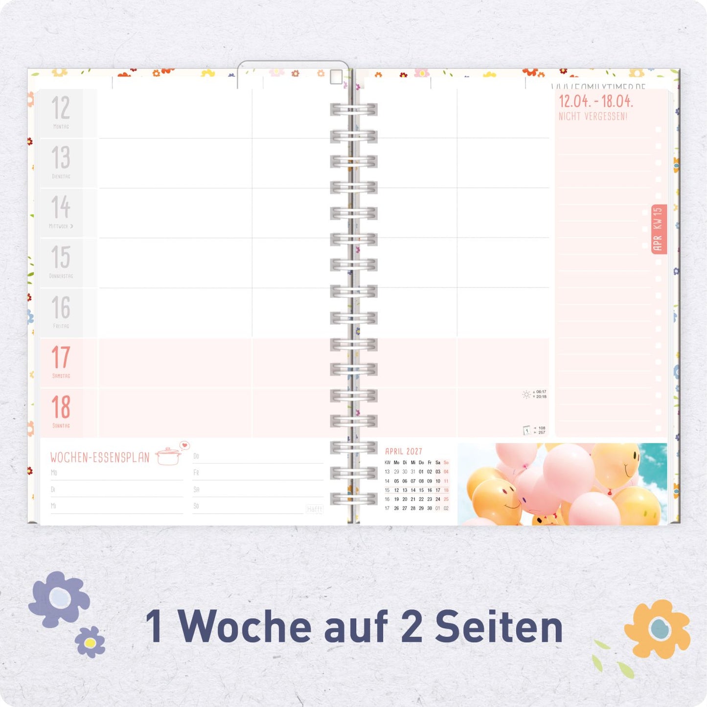 Family-Timer 2026/2027 / 17 Monate / A5 / Tiny Blossoms / Häfft-Verlag