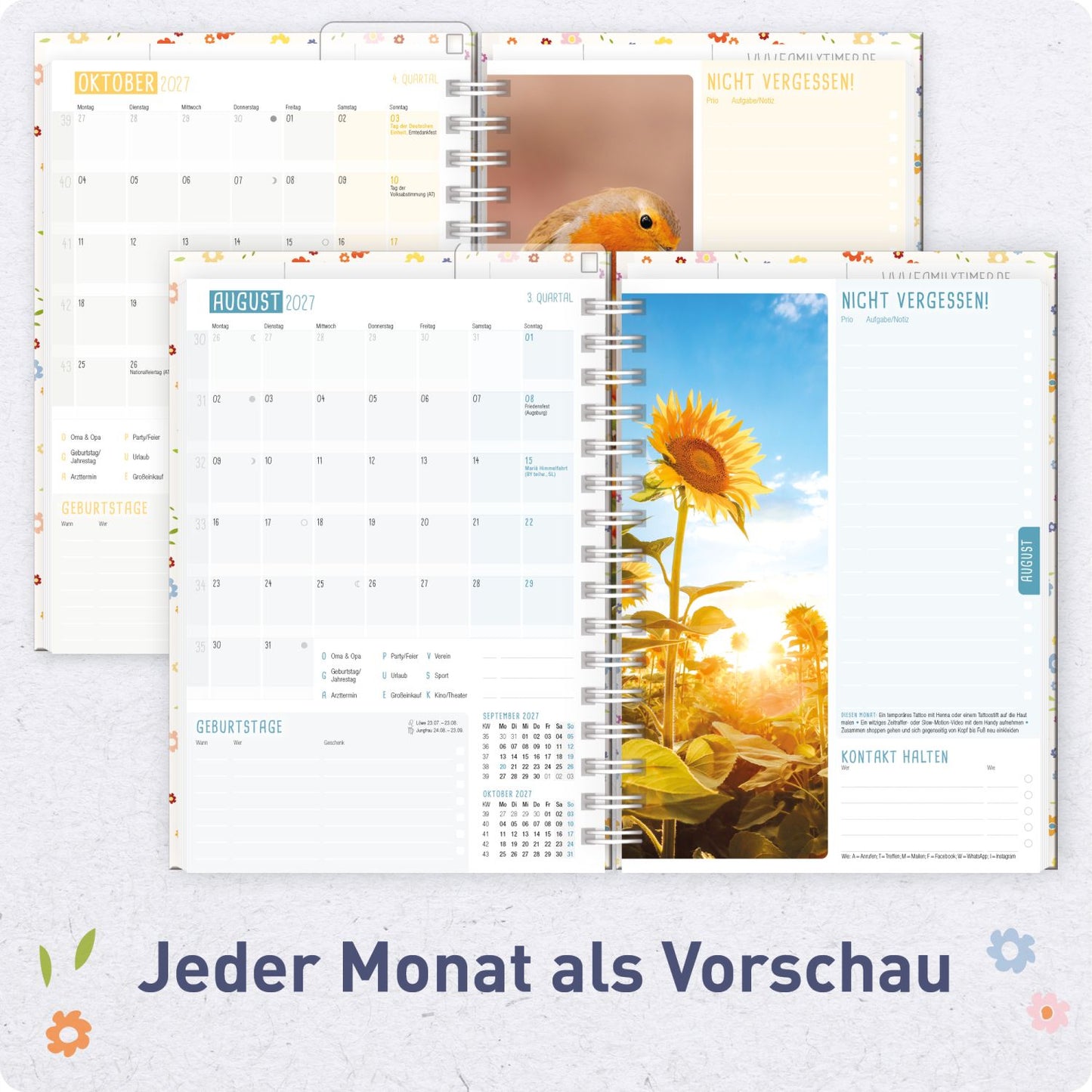 Family-Timer 2026/2027 / 17 Monate / A5 / Tiny Blossoms / Häfft-Verlag