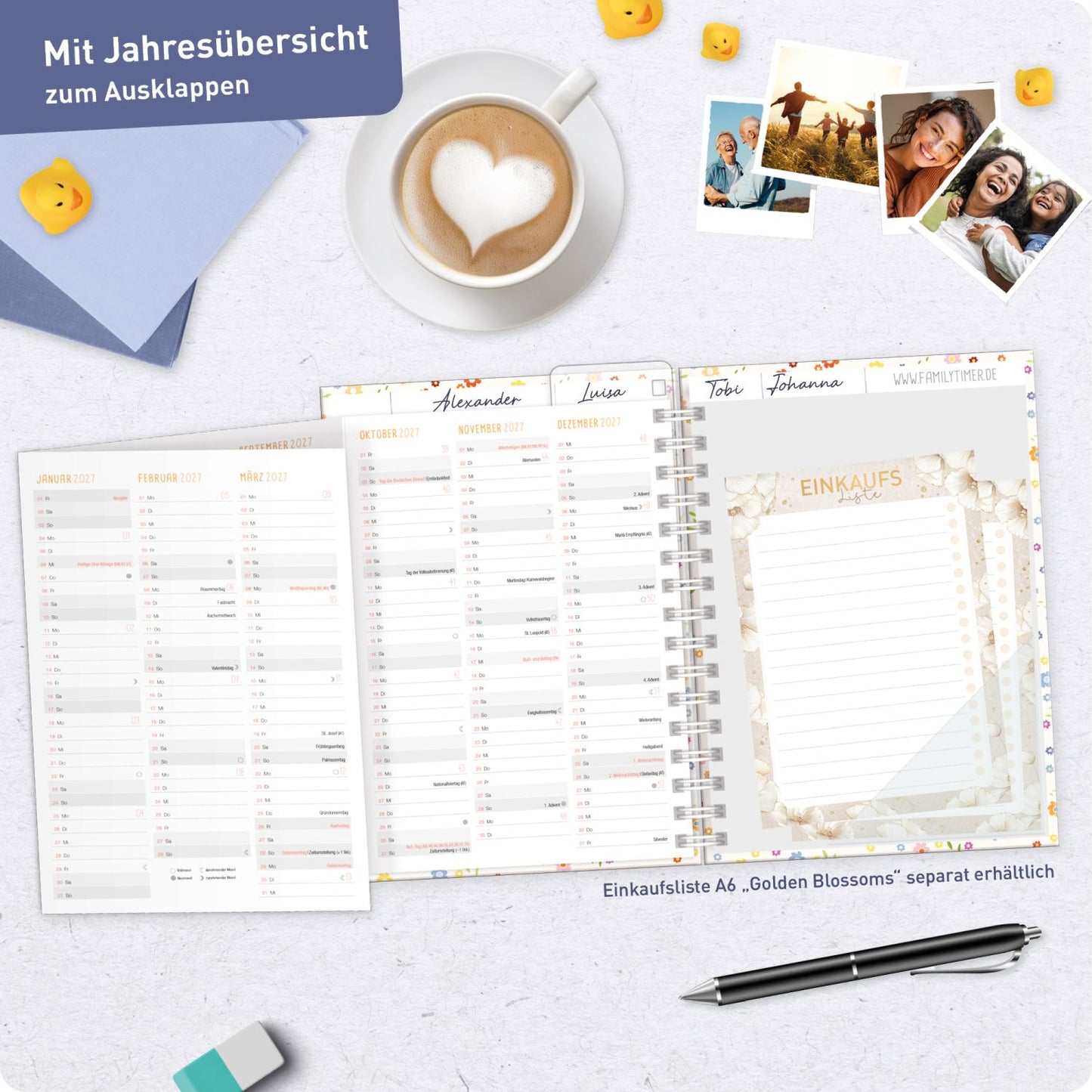 Family-Timer 2026/2027 / 17 Monate / A5 / Tiny Blossoms / Häfft-Verlag