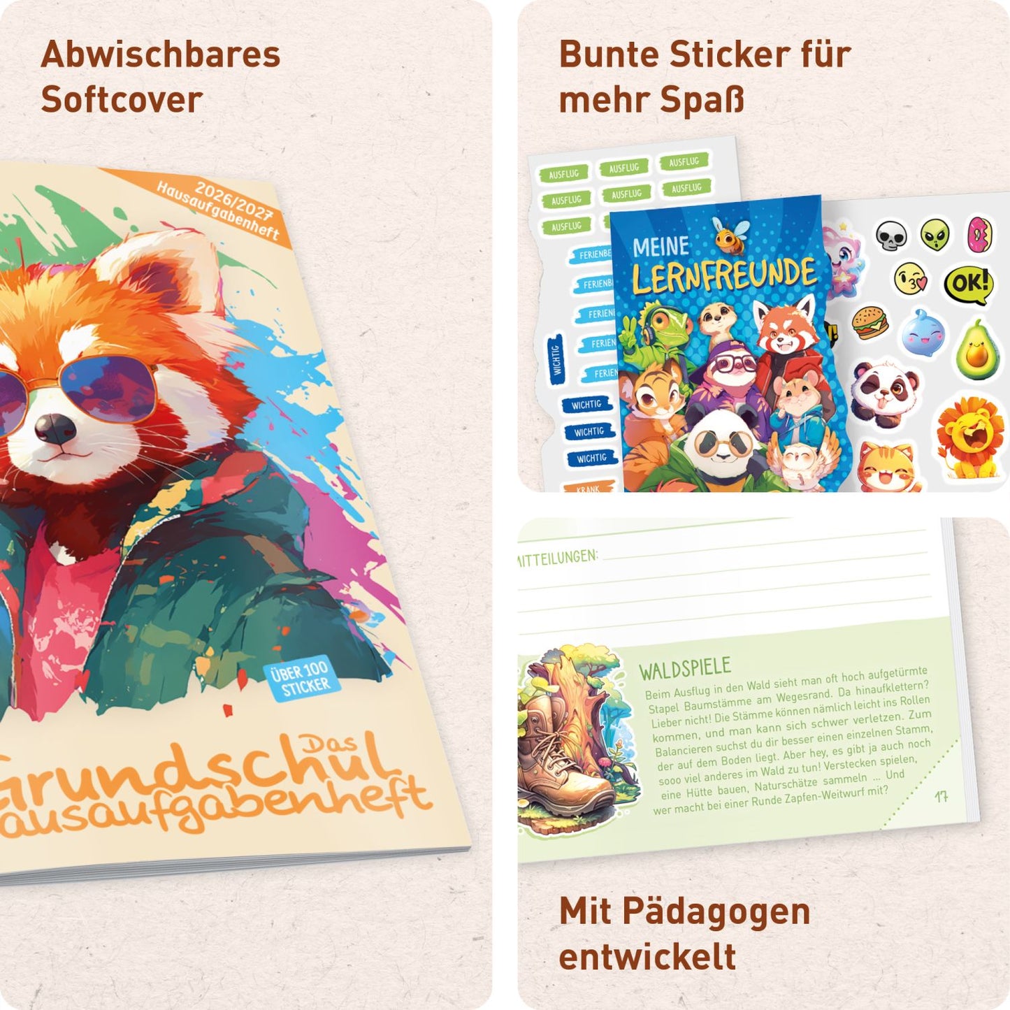 Das Grundschul-Hausaufgabenheft 2026/2027 / A5 / Cool Panda / Häfft-Verlag