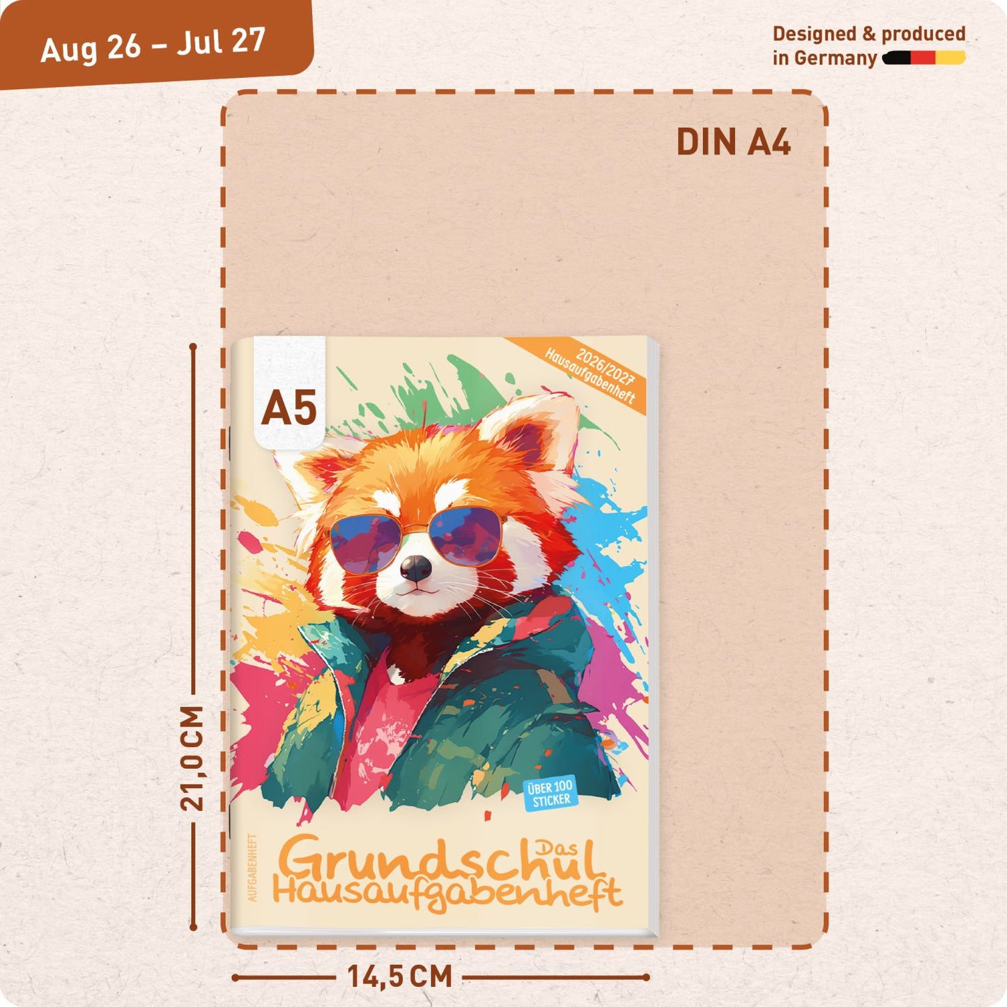 Das Grundschul-Hausaufgabenheft 2026/2027 / A5 / Cool Panda / Häfft-Verlag