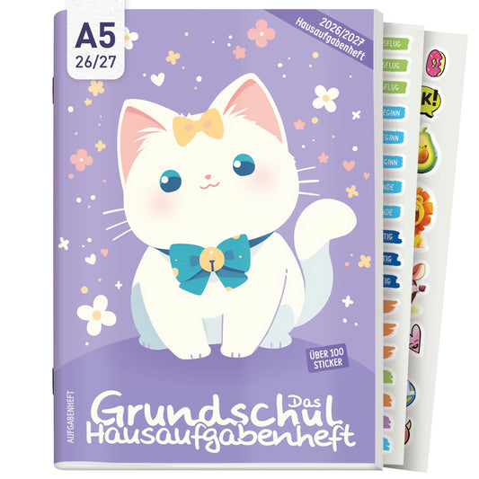 Das Grundschul-Hausaufgabenheft 2026/2027 / A5 / Cute Cat / Häfft-Verlag