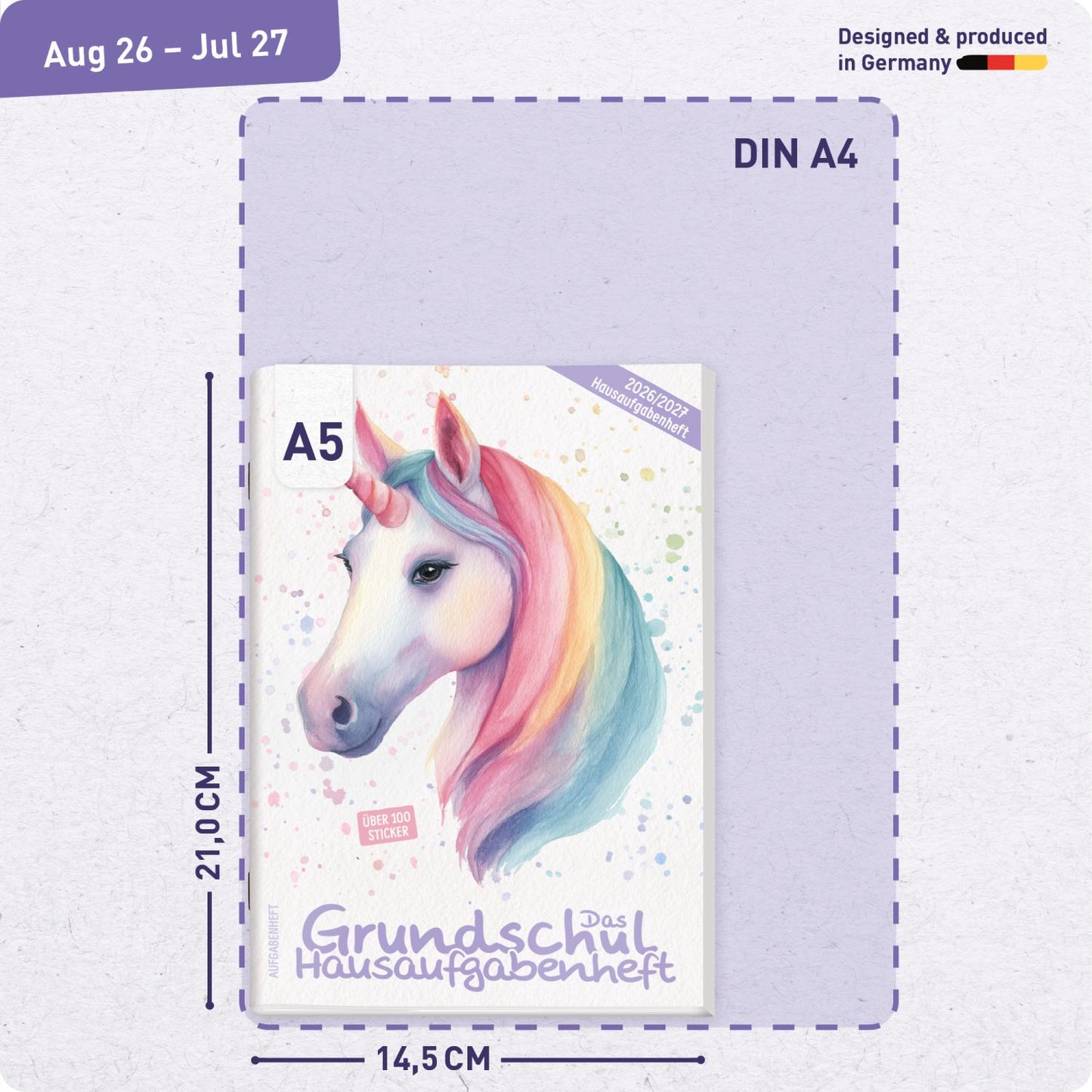 Das Grundschul-Hausaufgabenheft 2026/2027 / A5 / Einhorn / Häfft-Verlag