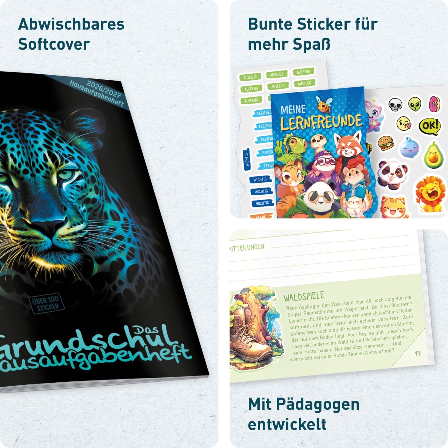 Das Grundschul-Hausaufgabenheft 2026/2027 / A5 / Leopard / Häfft-Verlag