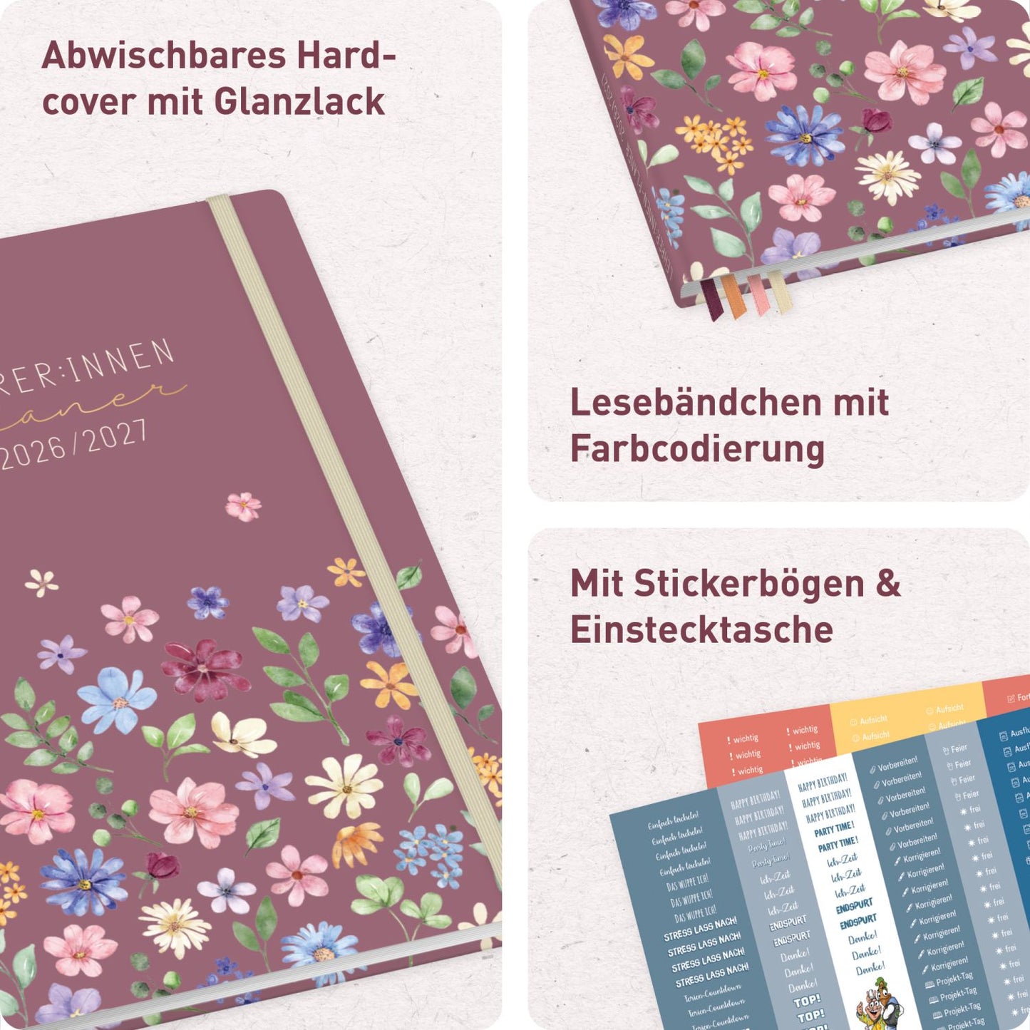 Häfft Lehrer-Planer 2026/2027 / A4+ / Berry Blossoms