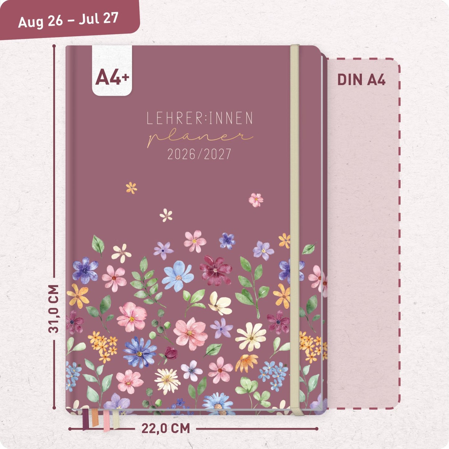 Häfft Lehrer-Planer 2026/2027 / A4+ / Berry Blossoms