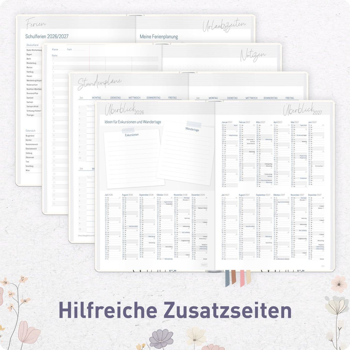 Häfft Lehrer-Planer 2026/2027 / A5+ / Flower Joy