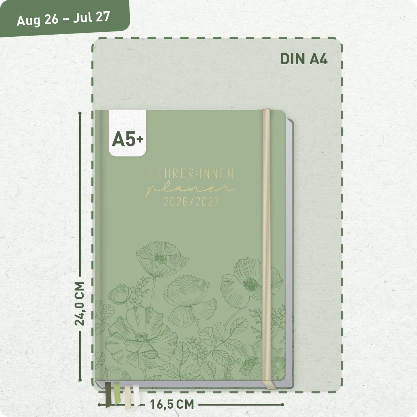 Häfft Lehrer-Planer 2026/2027 / A5+ / Green Poppy